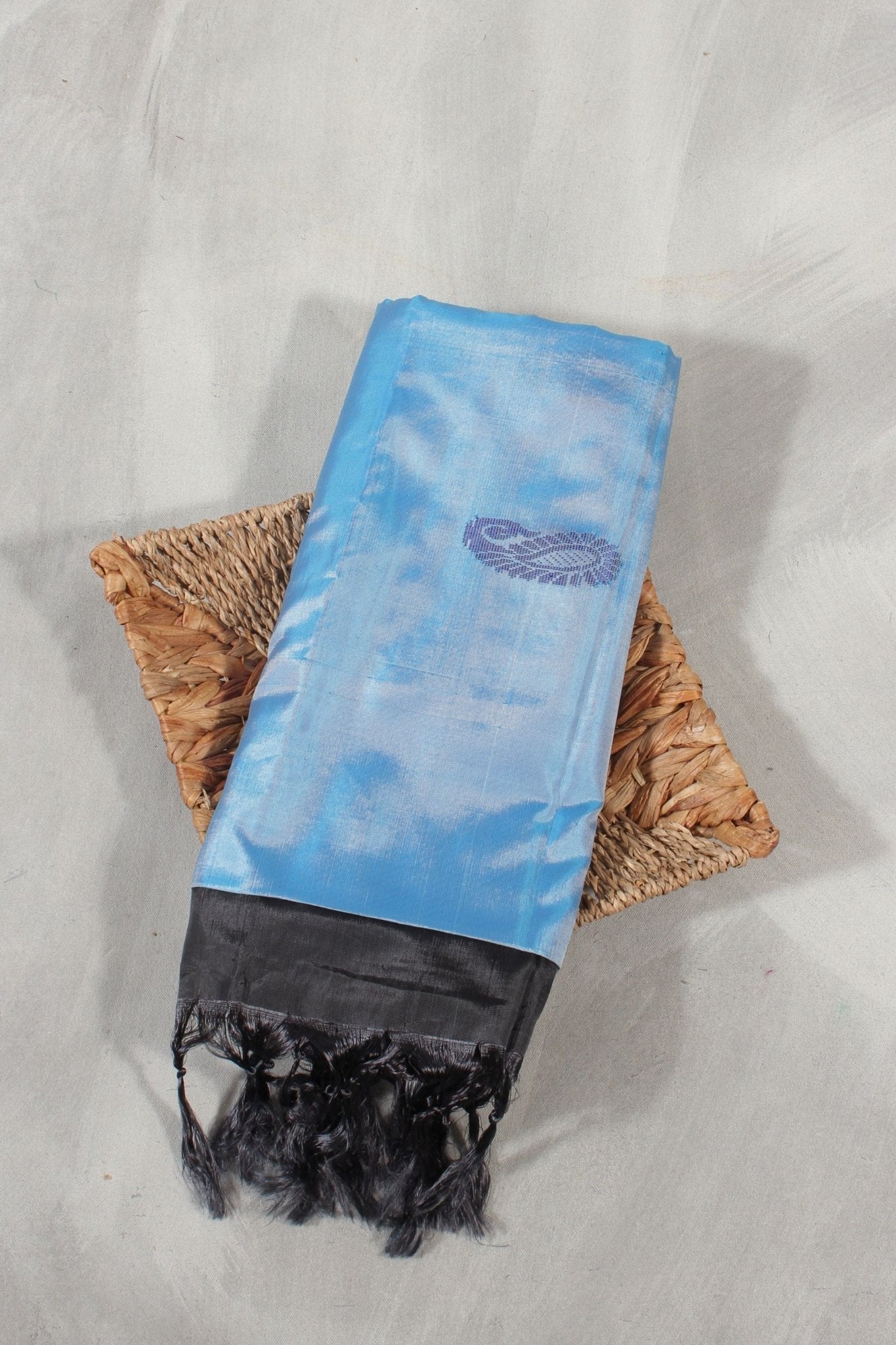 Sublime Banana Pith Saree: Sustainable Indian Fashion in Natural Hue Saree JCS Fashions Blue & Black 5.5 meters