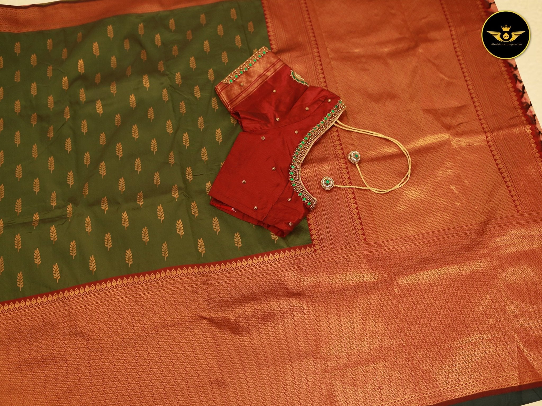 Timeless Elegance Semi Silk Saree With Contrast Aari Work Blouse SAREE JCS Fashions