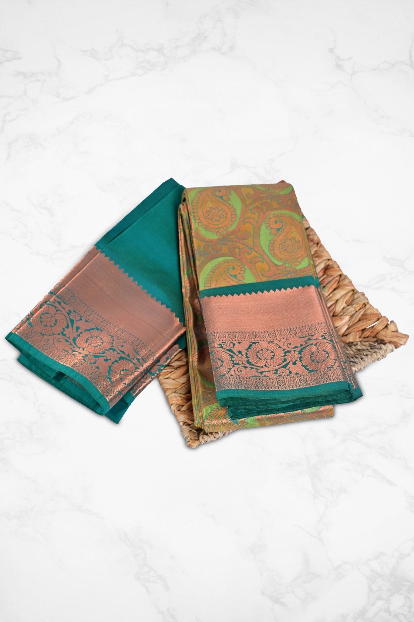 Timeless Kanchipuram Tissue Silk Saree with Golden Zari Work Saree JCS Fashions Green 5.5 meters