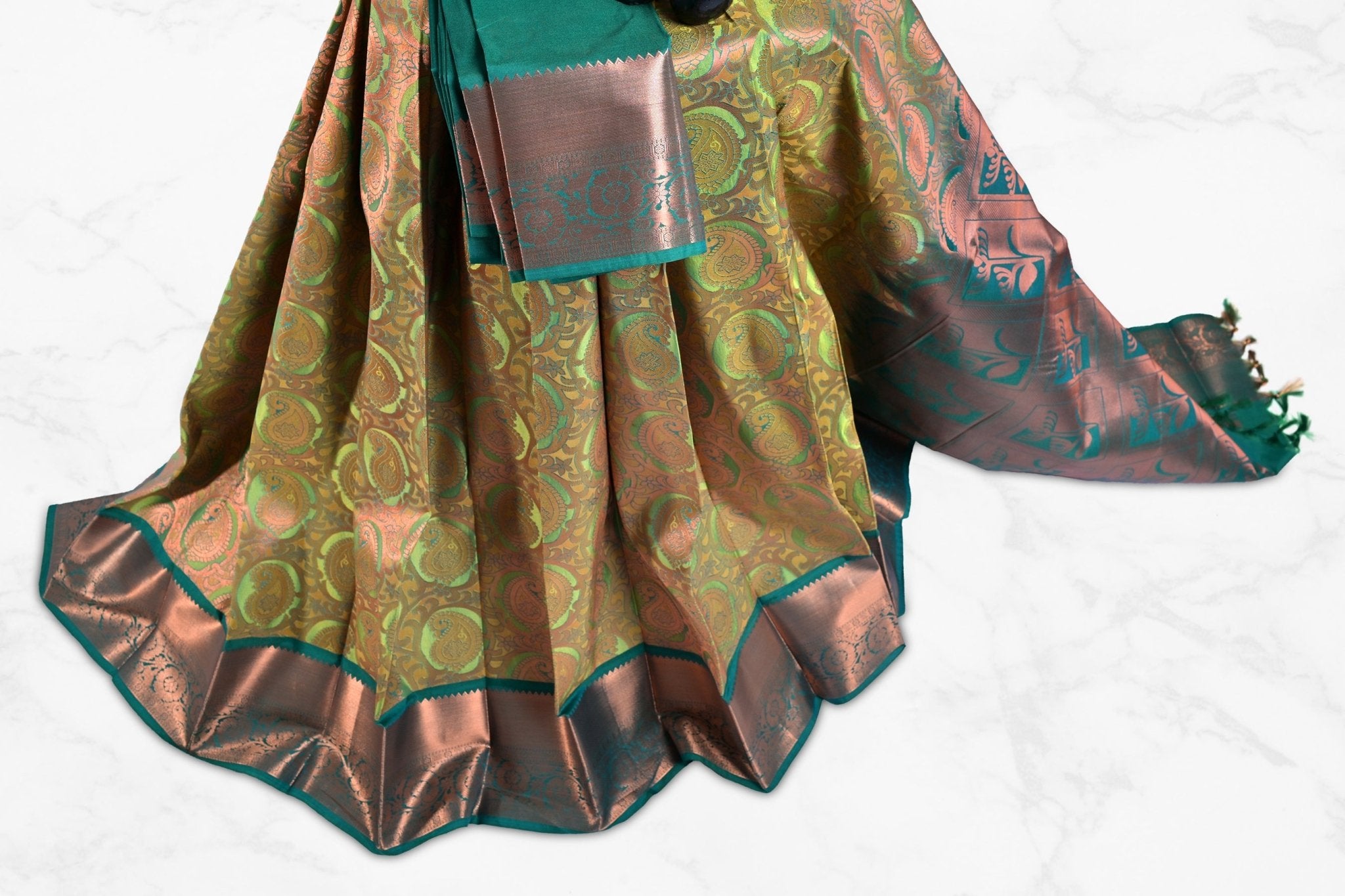 Timeless Kanchipuram Tissue Silk Saree with Golden Zari Work Saree JCS Fashions