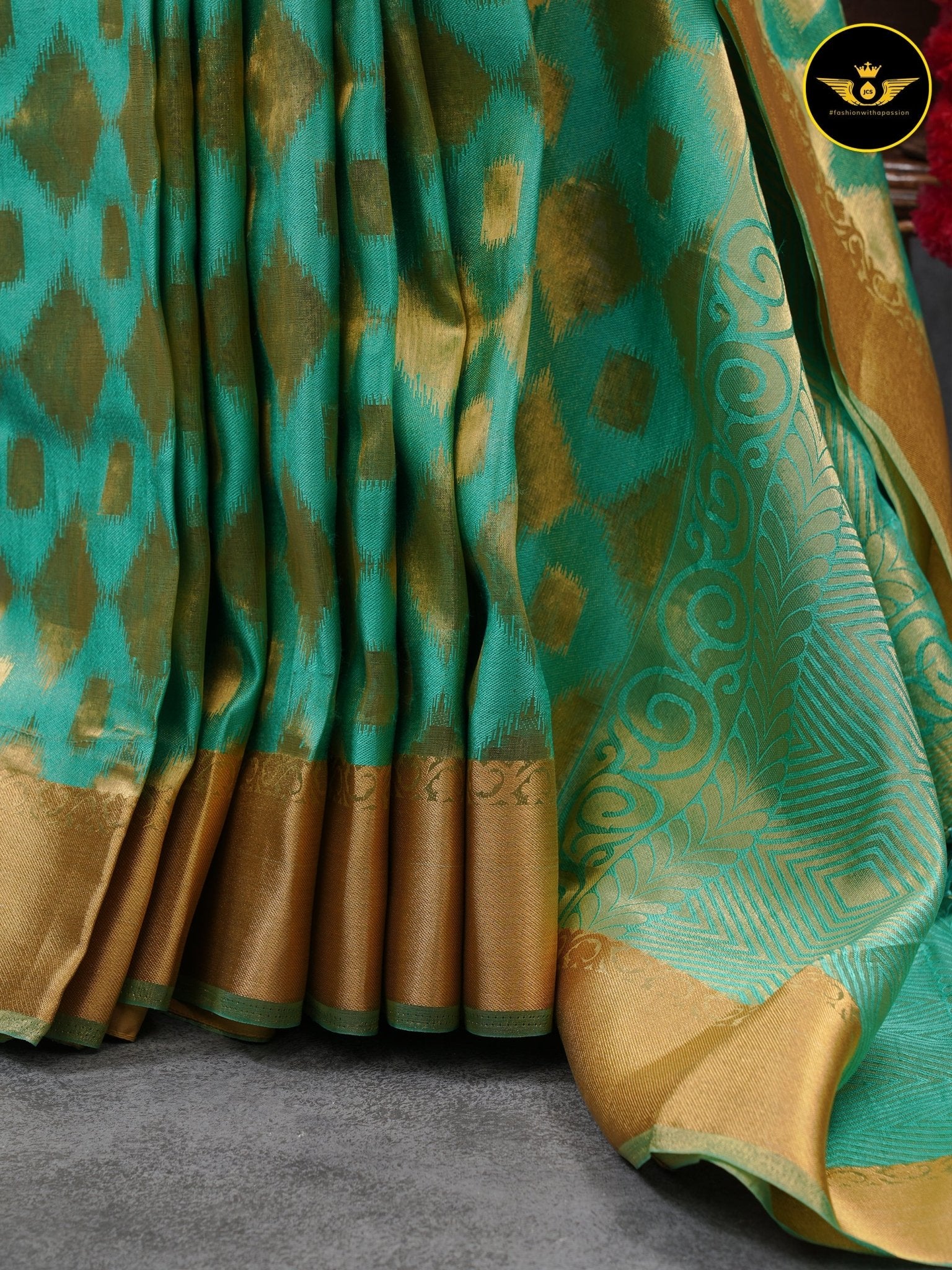 Turquoise Green Color Chanderi Silk Saree With Lace Work Blouse SAREE JCS Fashions
