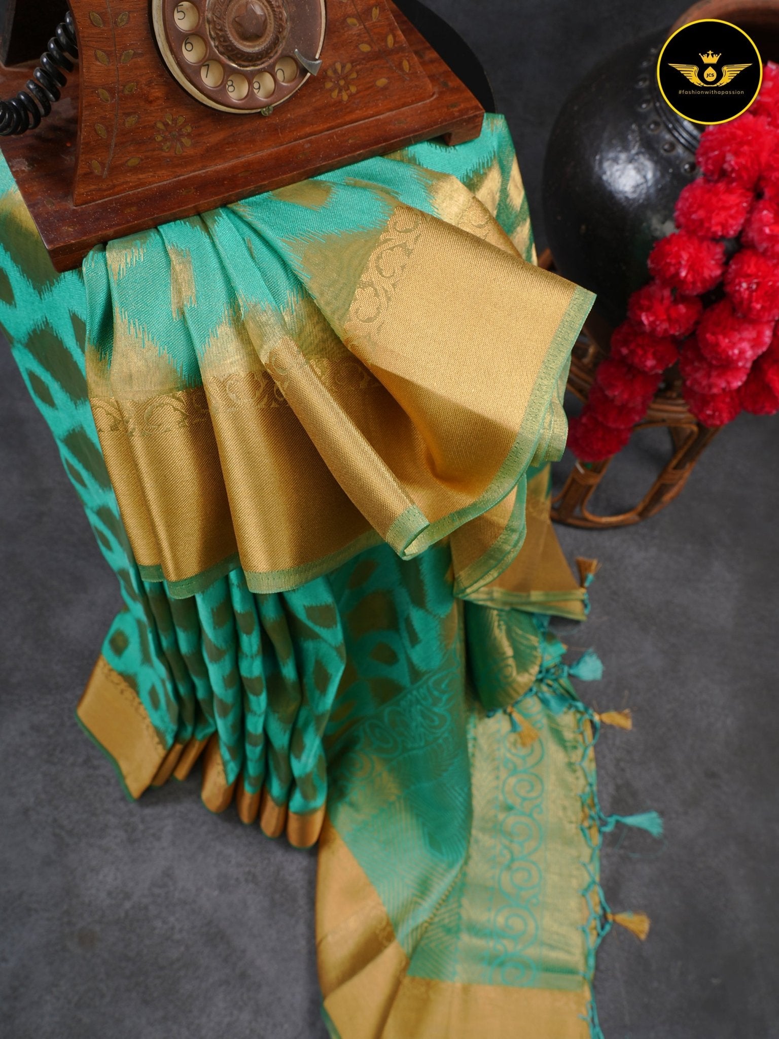 Turquoise Green Color Chanderi Silk Saree With Lace Work Blouse SAREE JCS Fashions