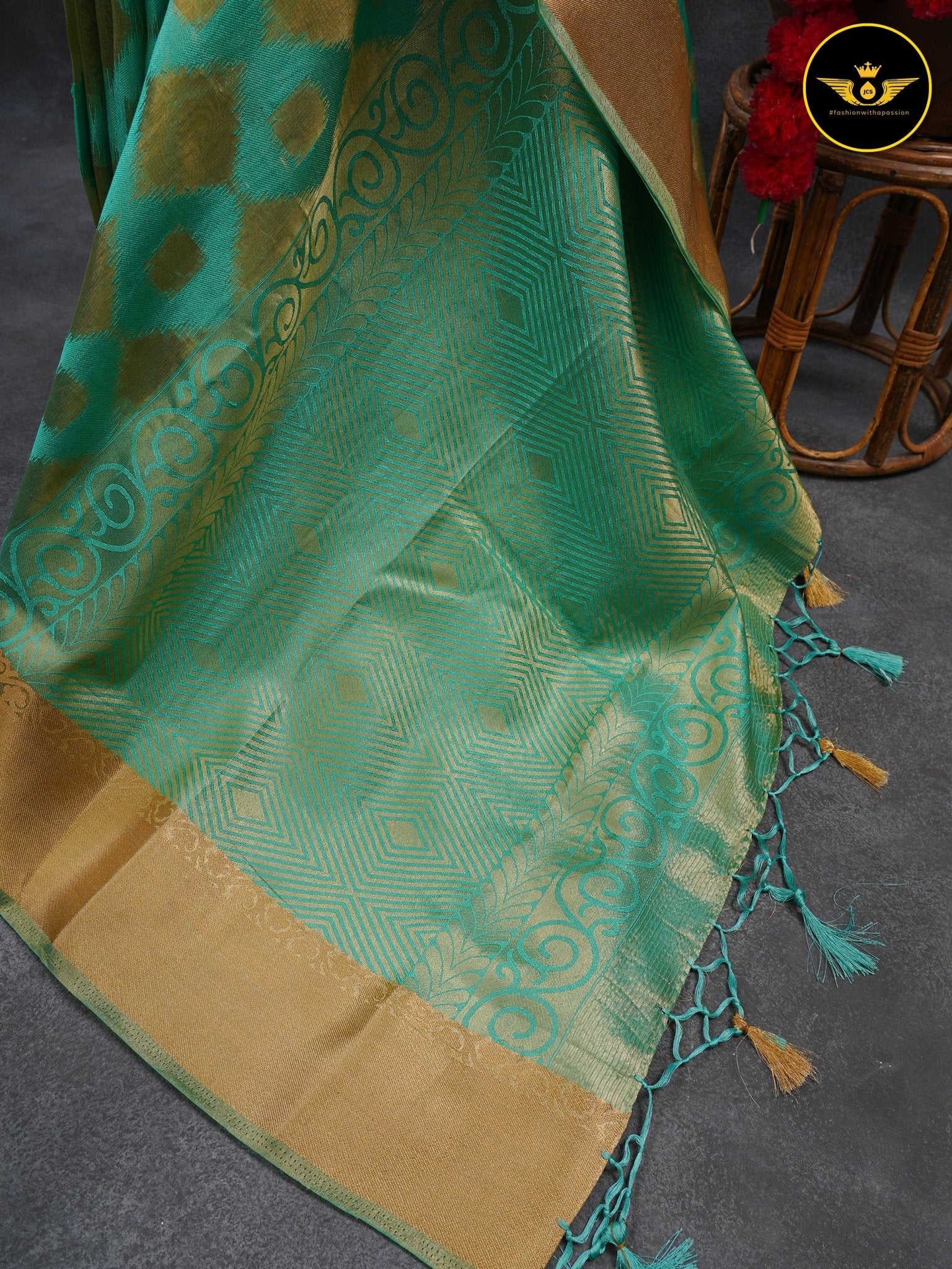 Turquoise Green Color Chanderi Silk Saree With Lace Work Blouse SAREE JCS Fashions