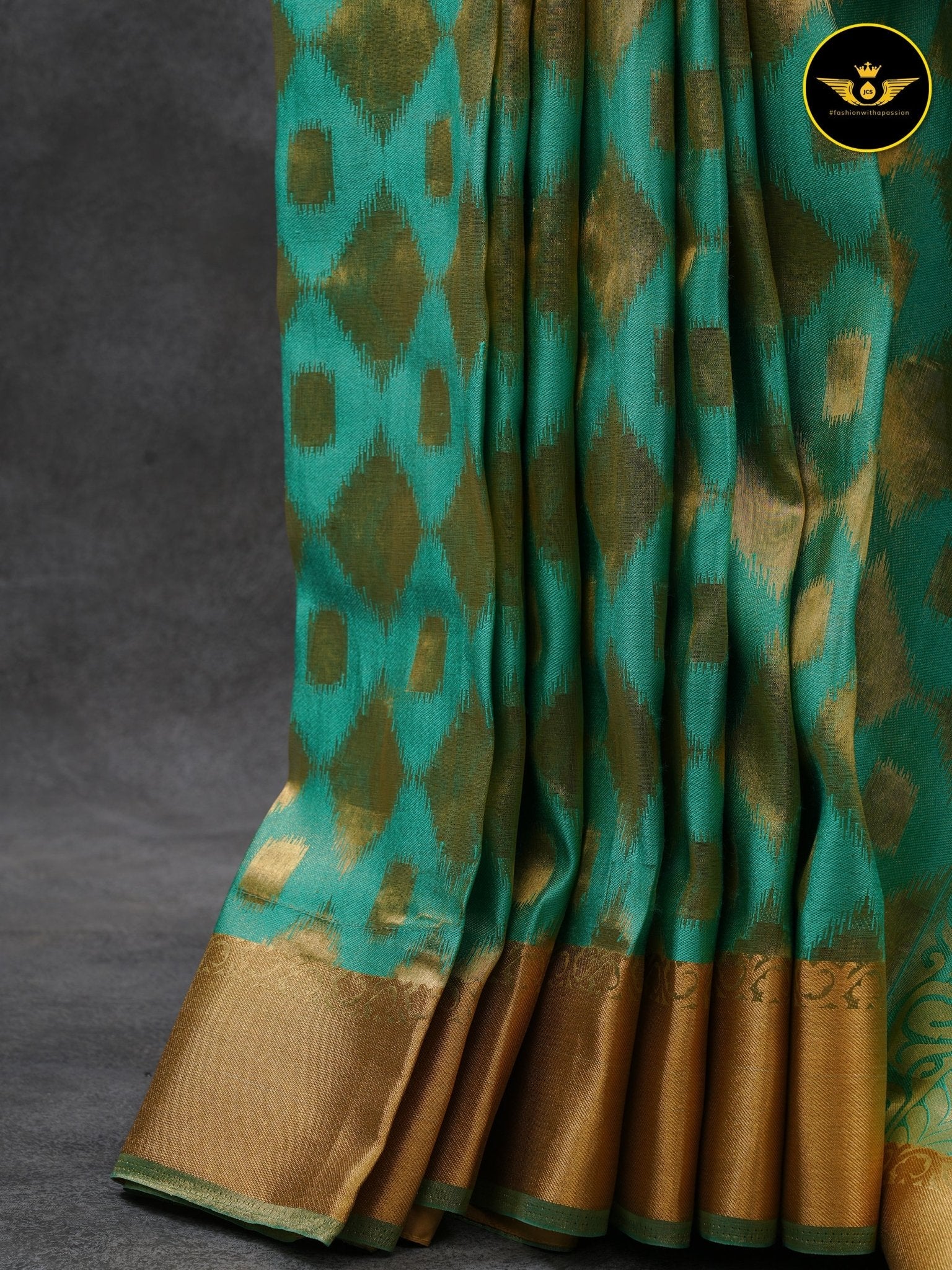 Turquoise Green Color Chanderi Silk Saree With Lace Work Blouse SAREE JCS Fashions