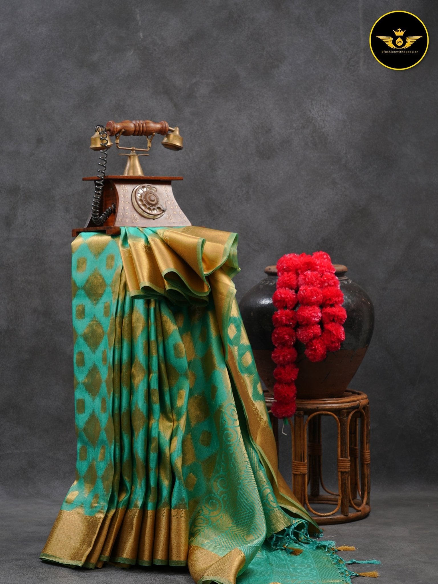 Turquoise Green Color Chanderi Silk Saree With Lace Work Blouse SAREE JCS Fashions