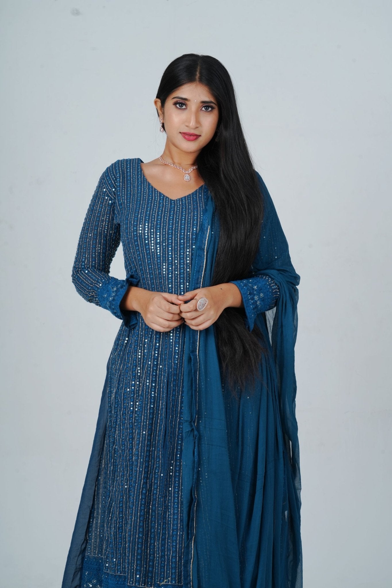 Unique Georgette Salwar Suit with Skirt - Embelished with Sequin Work KURTI JCS Fashions