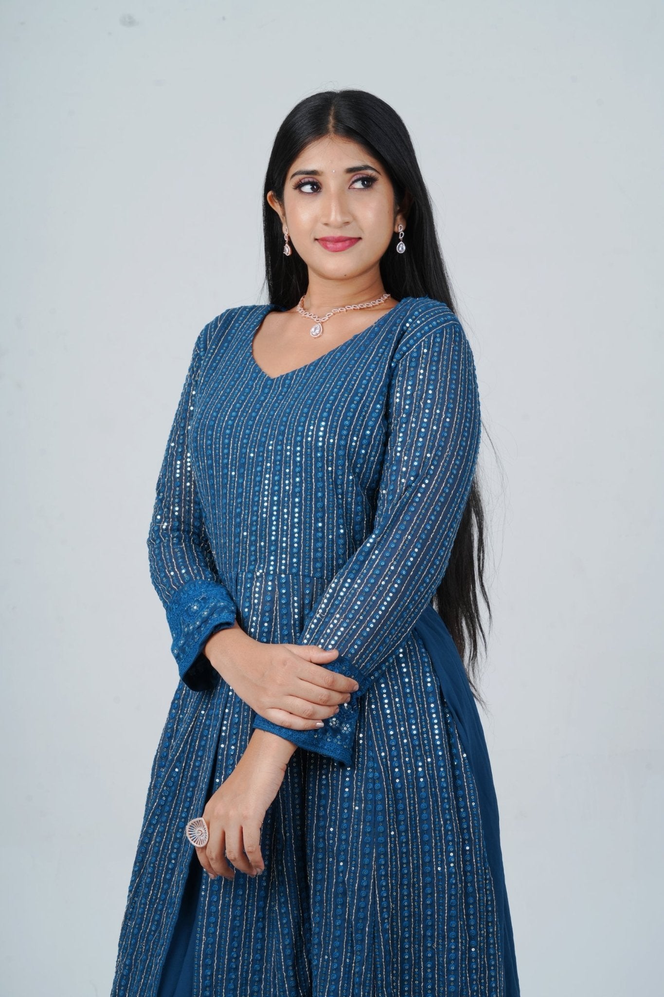 Unique Georgette Salwar Suit with Skirt - Embelished with Sequin Work KURTI JCS Fashions