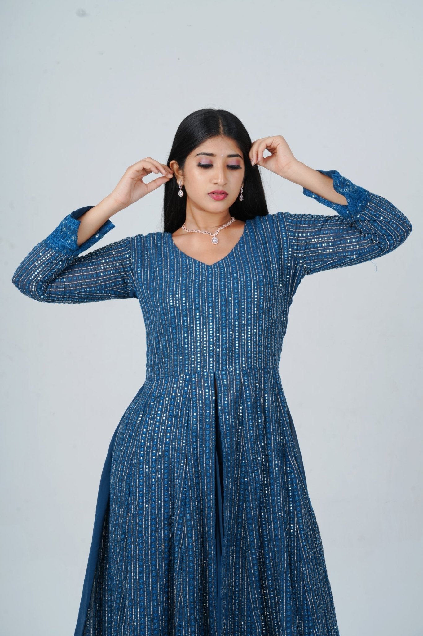 Unique Georgette Salwar Suit with Skirt - Embelished with Sequin Work KURTI JCS Fashions