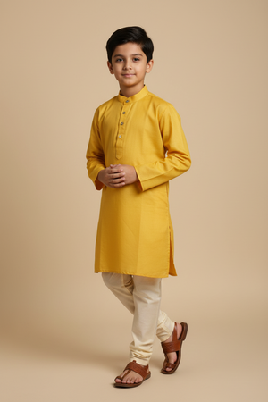 Boys' Yellow Cotton Kurta - Ethnic Stylish