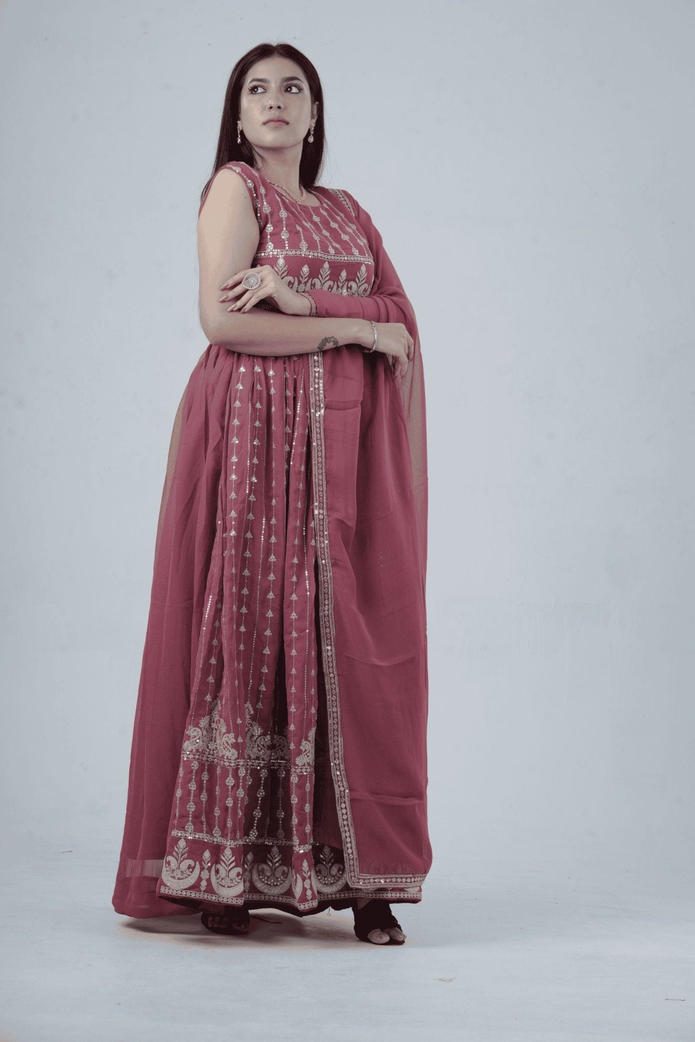 Versatile Georgette Embroidered Umbrella Cut Kurti KURTI JCS Fashions