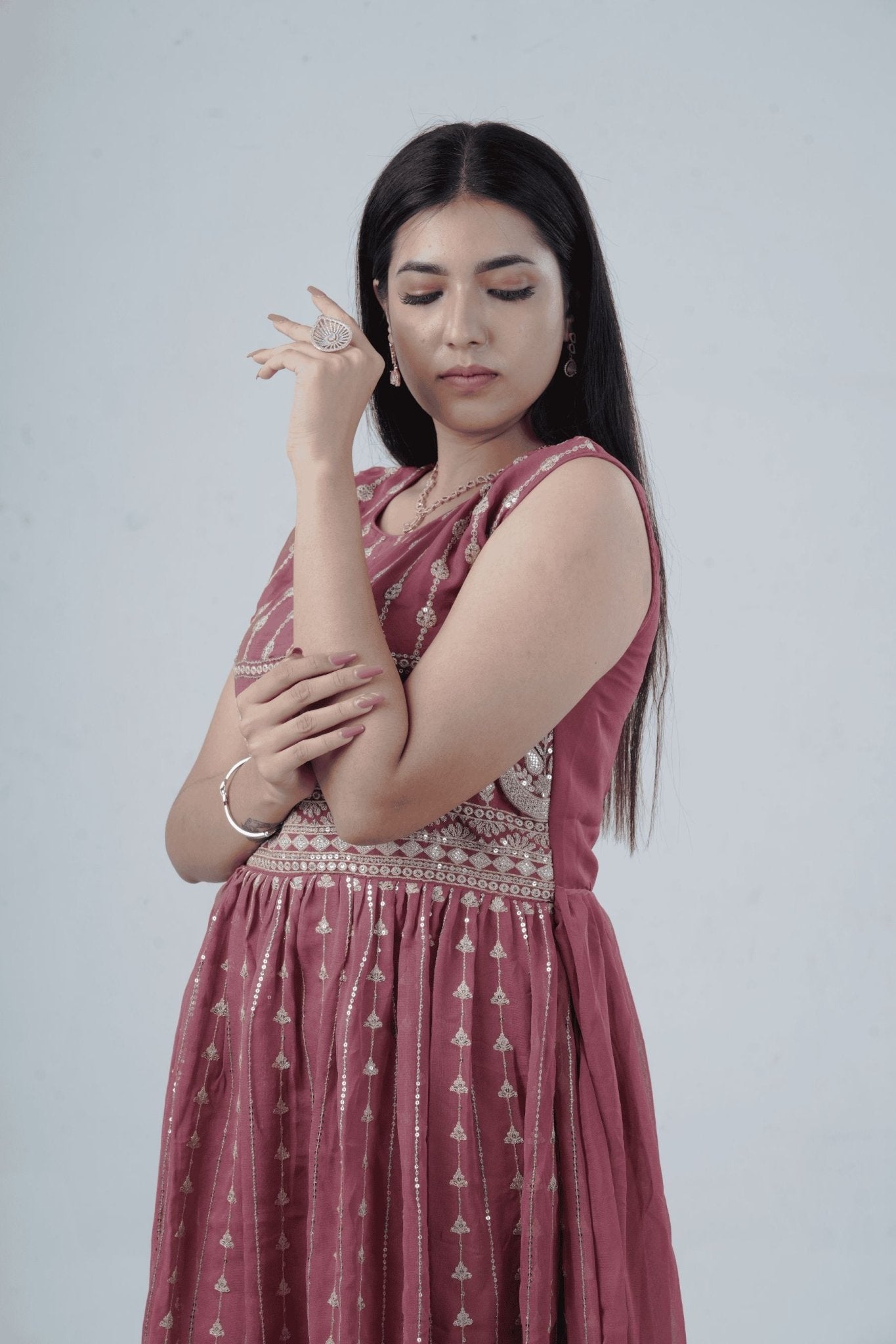 Versatile Georgette Embroidered Umbrella Cut Kurti KURTI JCS Fashions