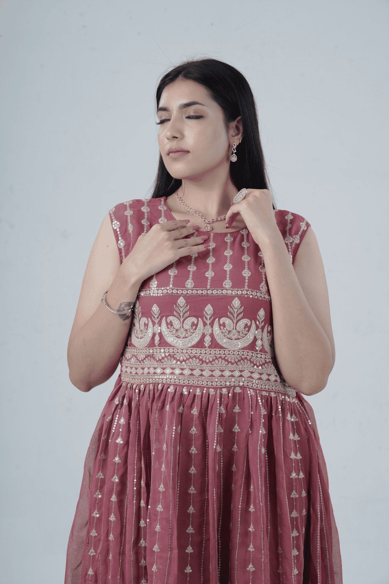 Versatile Georgette Embroidered Umbrella Cut Kurti KURTI JCS Fashions