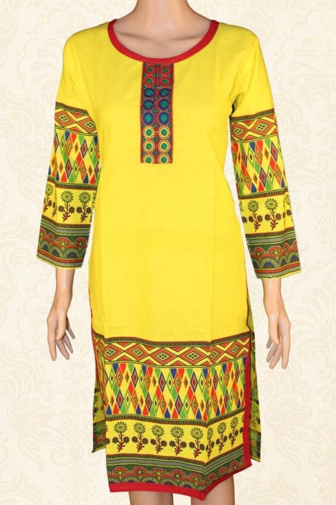 Yellow Cotton Kurtis | Summer Casual Wear Collection Kurti Kurti JCS Fashions Yellow Large (40)