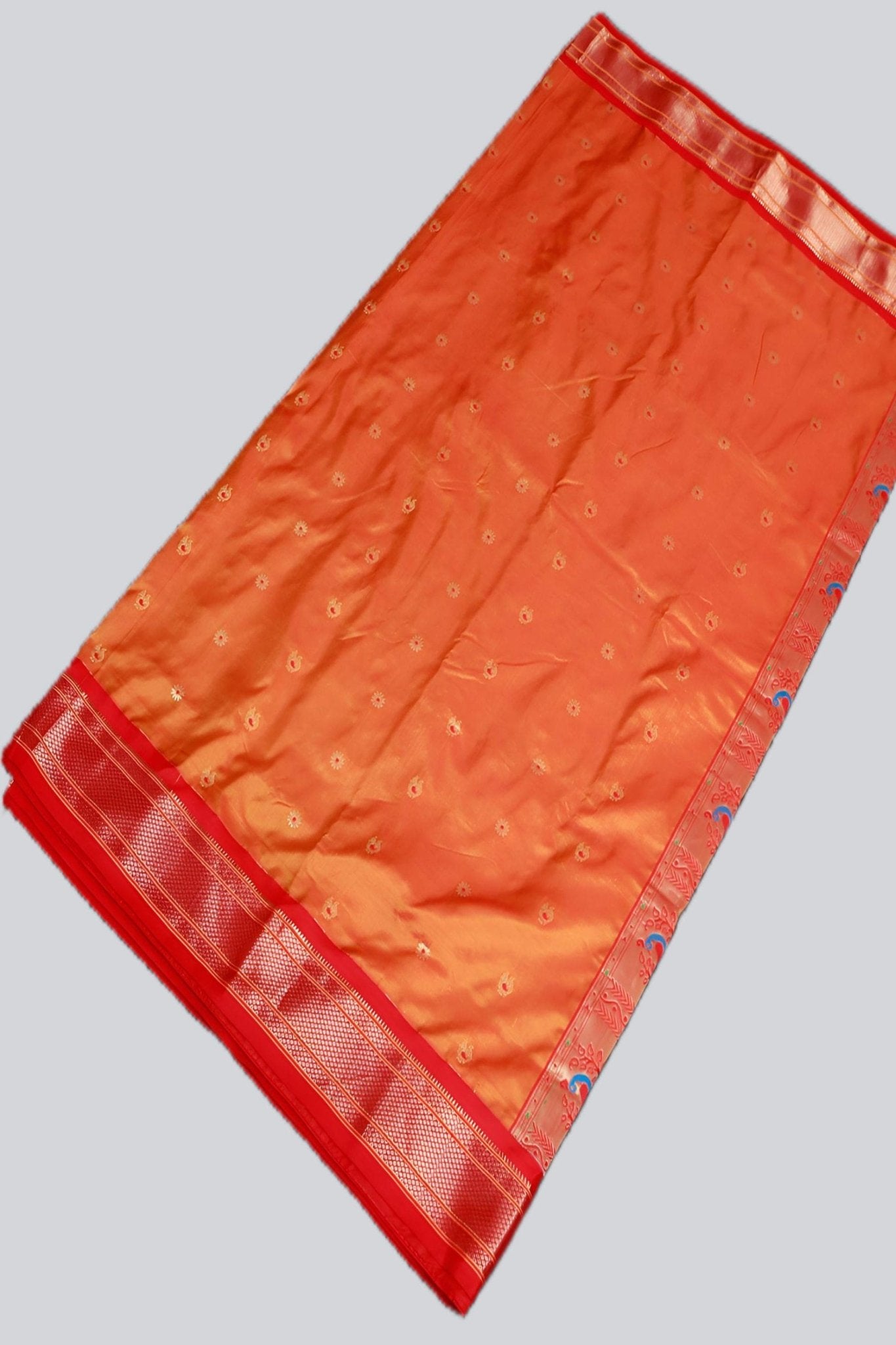 Yeola Paithani Silk Saree, Orange and Red, Fully stitched blouse SAREE JCS Fashions