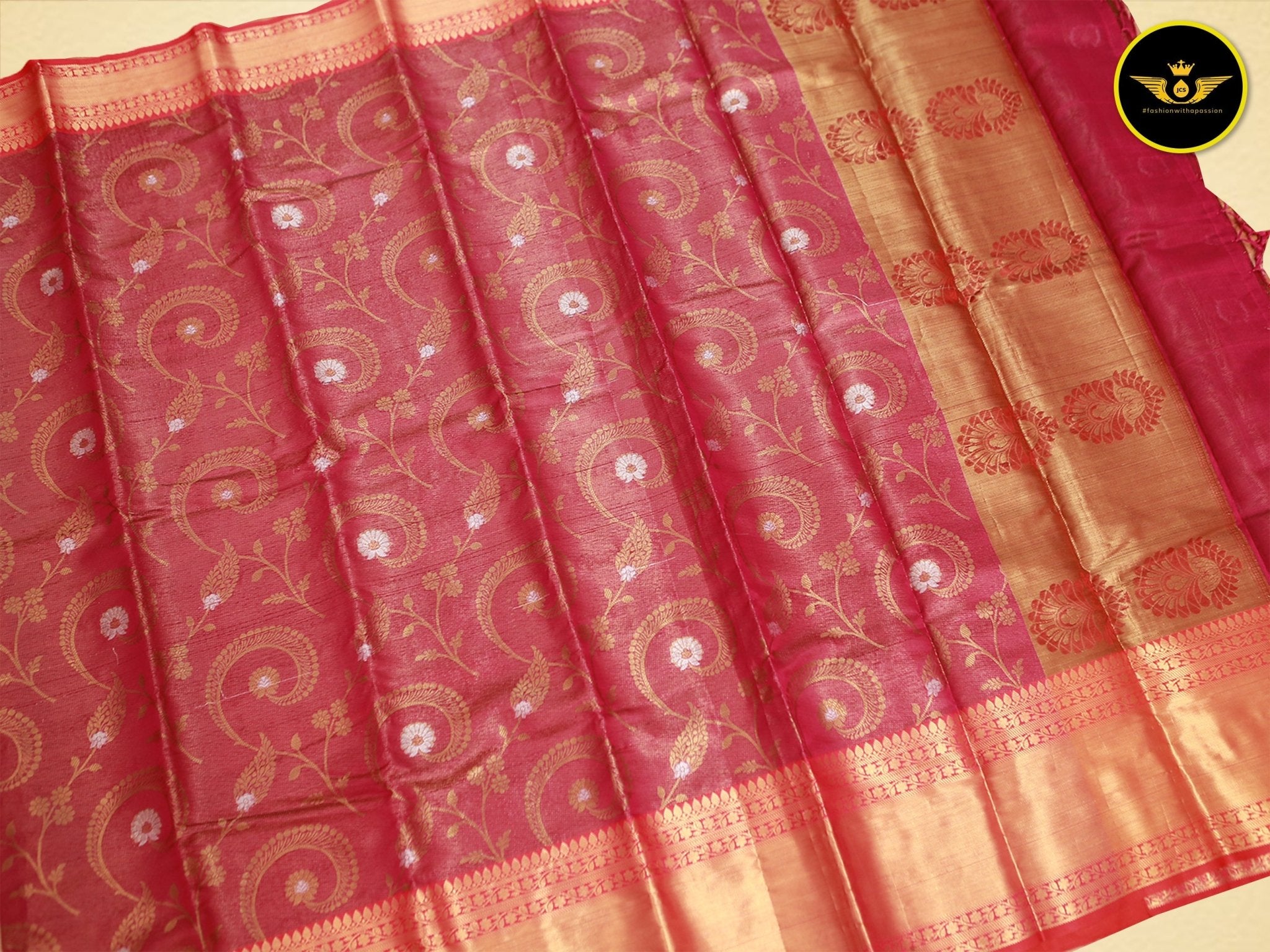 Zari Weave Semi Silk Saree with Long Borders - Elegant and Rich Saree JCS Fashions