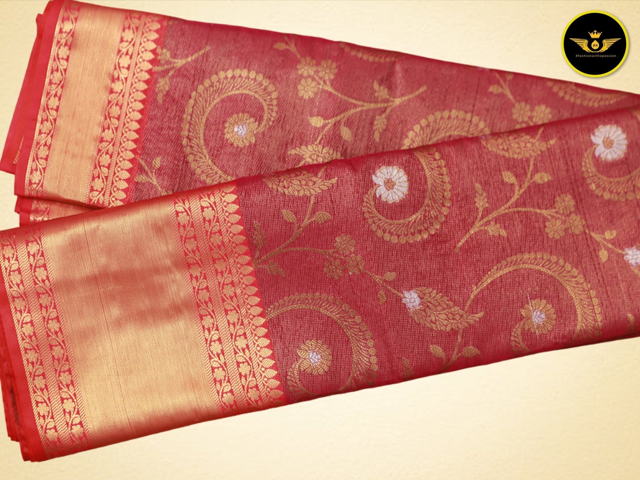 Zari Weave Semi Silk Saree with Long Borders - Elegant and Rich Saree JCS Fashions Pink 5.5 meters