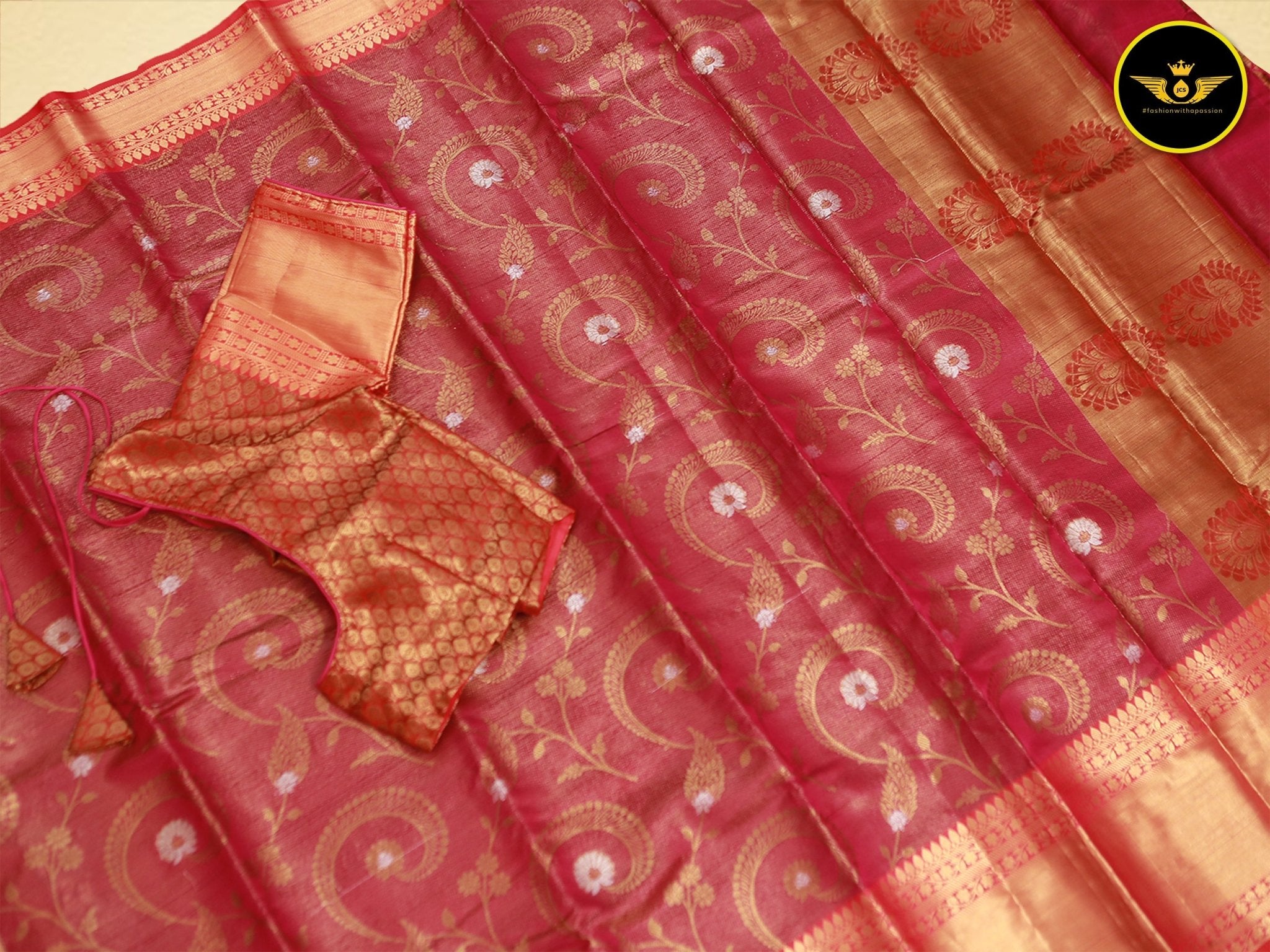 Zari Weave Semi Silk Saree with Long Borders - Elegant and Rich Saree JCS Fashions