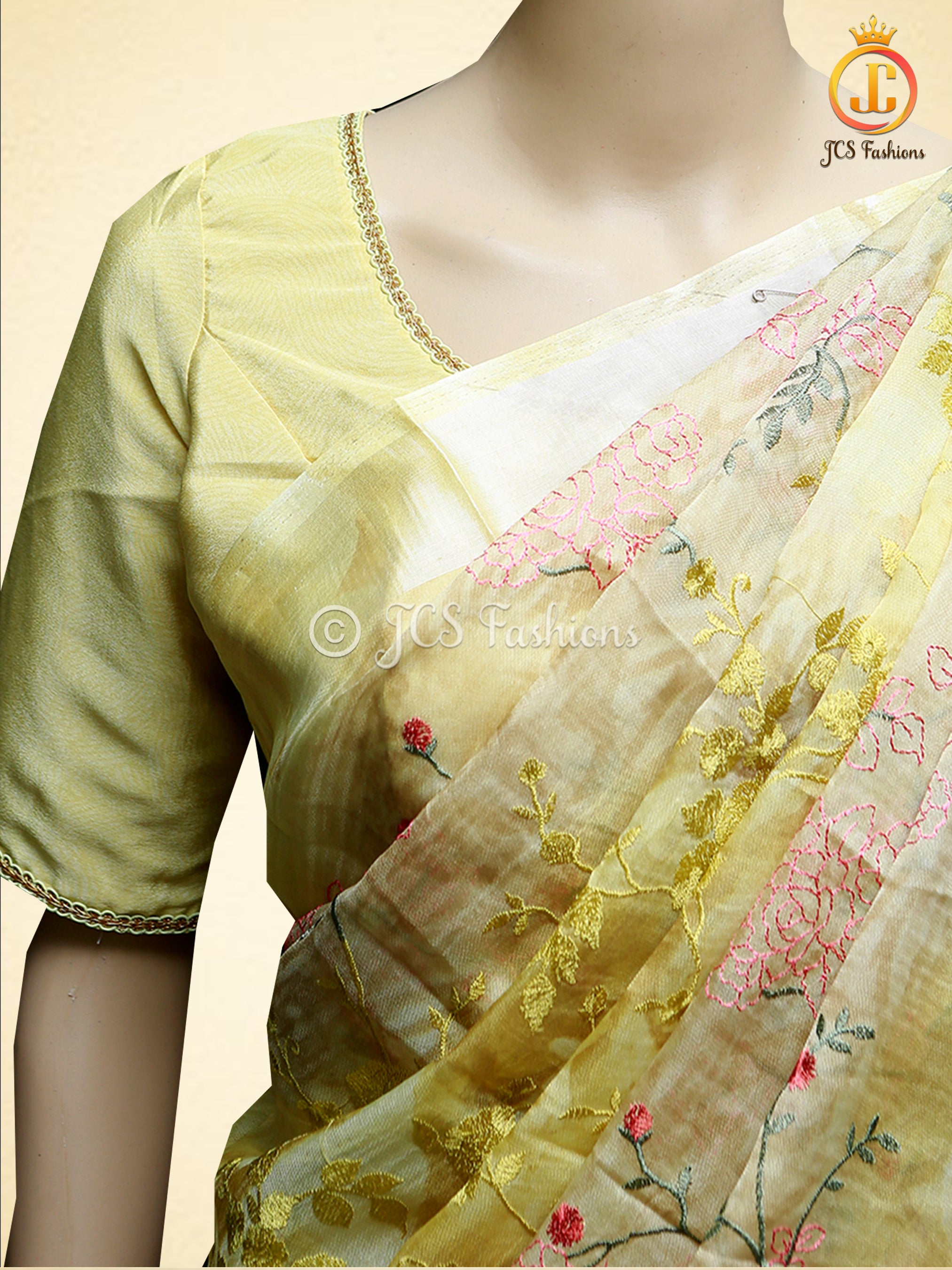 Soft Organza Saree With embroidery and zari work, Fully stitched blouse SAREE JCS Fashions