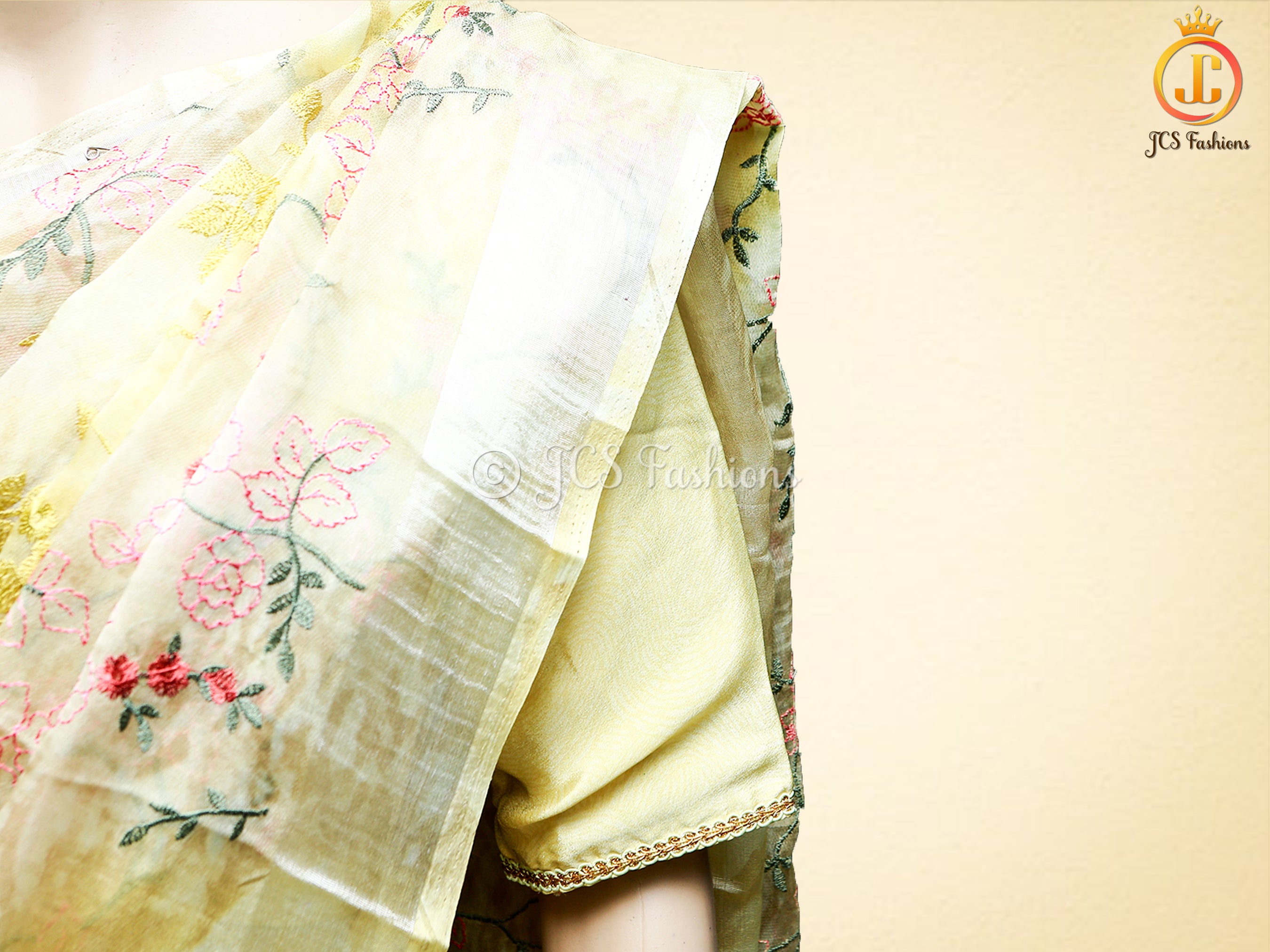Soft Organza Saree With embroidery and zari work, Fully stitched blouse SAREE JCS Fashions