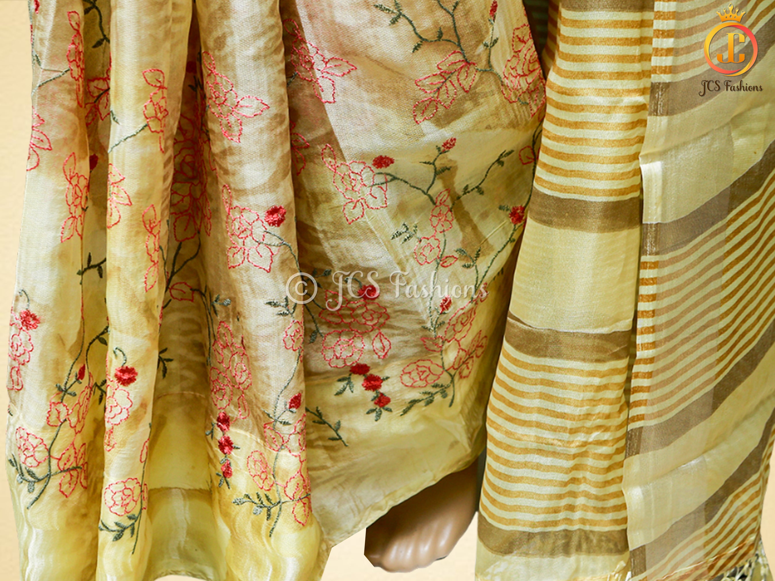 Soft Organza Saree With embroidery and zari work, Fully stitched blouse SAREE JCS Fashions