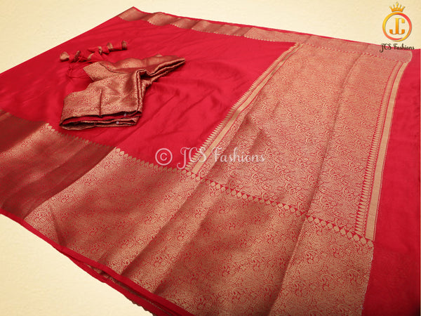 Banarasi Weaving Red Semi Soft Silk Saree With Brocade Blouse