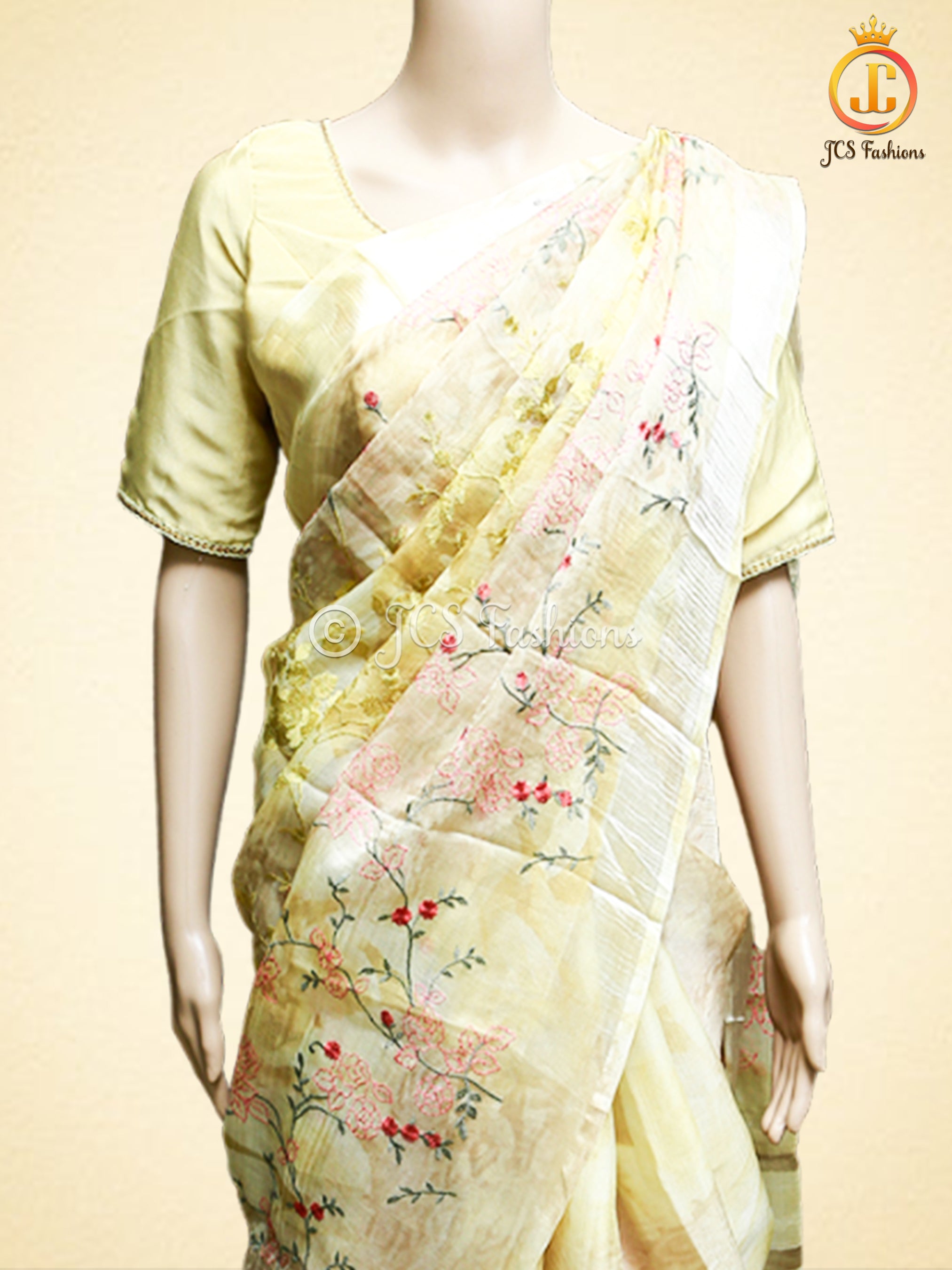 Soft Organza Saree With embroidery and zari work, Fully stitched blouse SAREE JCS Fashions