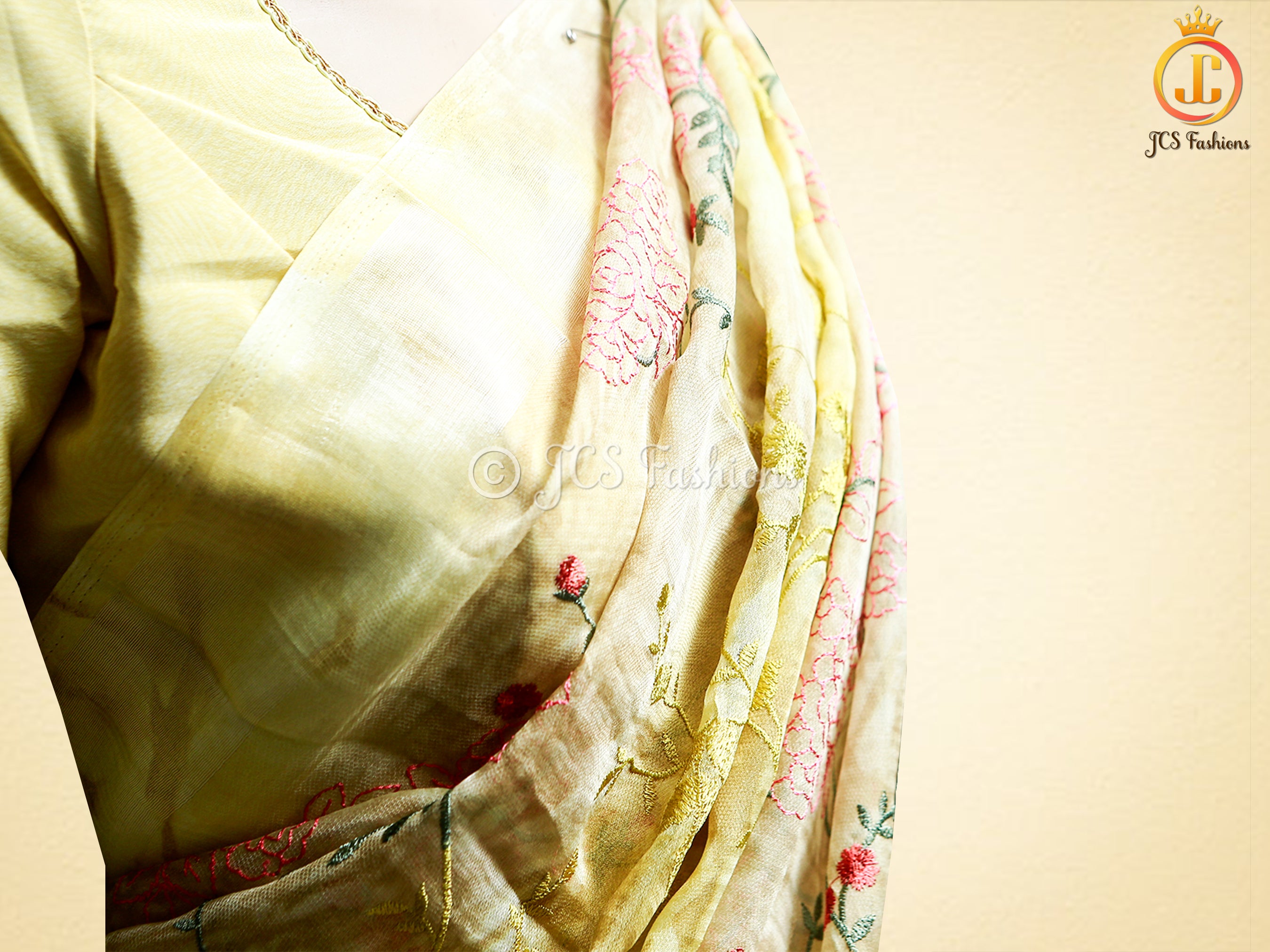 Soft Organza Saree With embroidery and zari work, Fully stitched blouse SAREE JCS Fashions