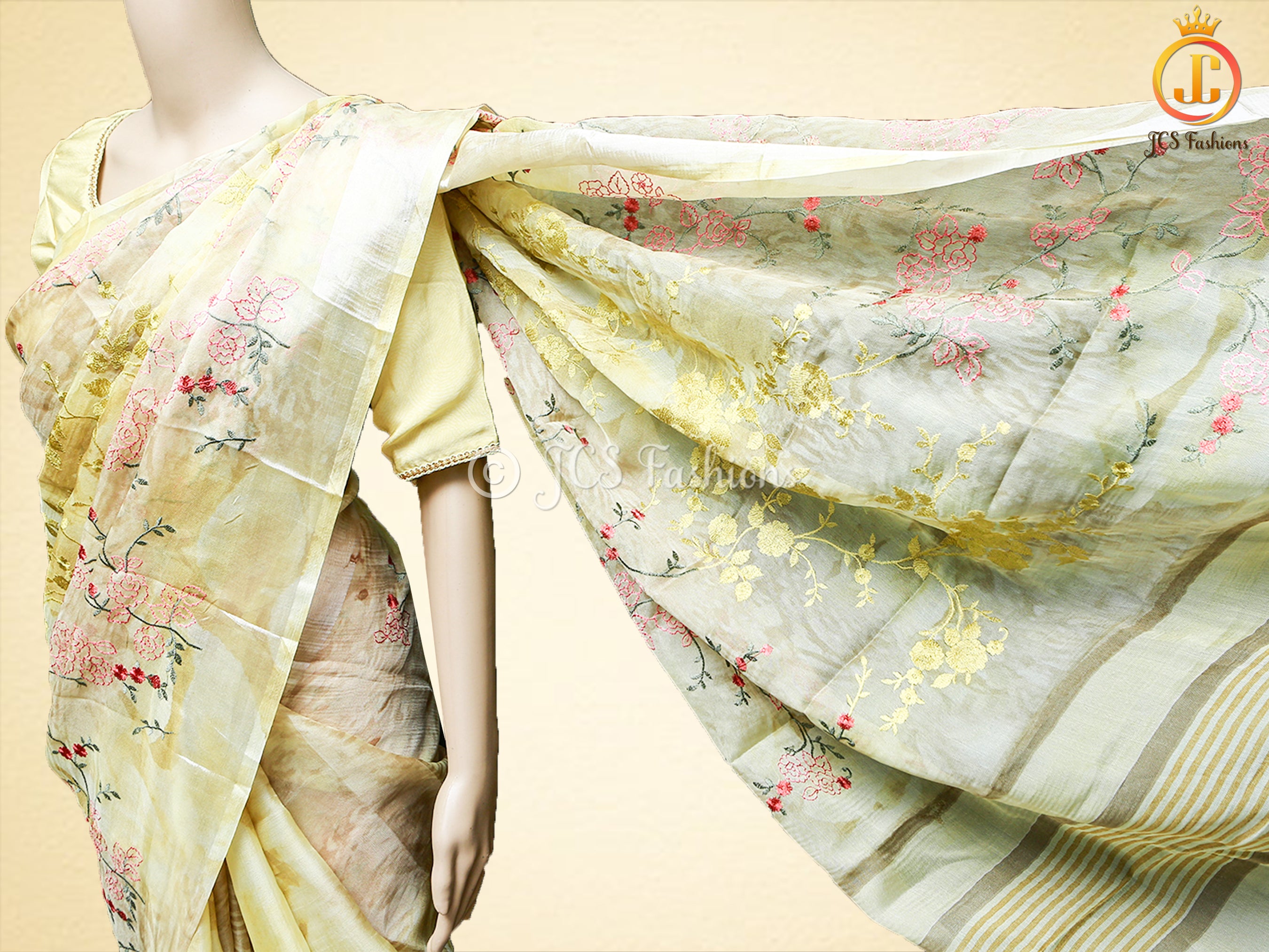 Soft Organza Saree With embroidery and zari work, Fully stitched blouse SAREE JCS Fashions