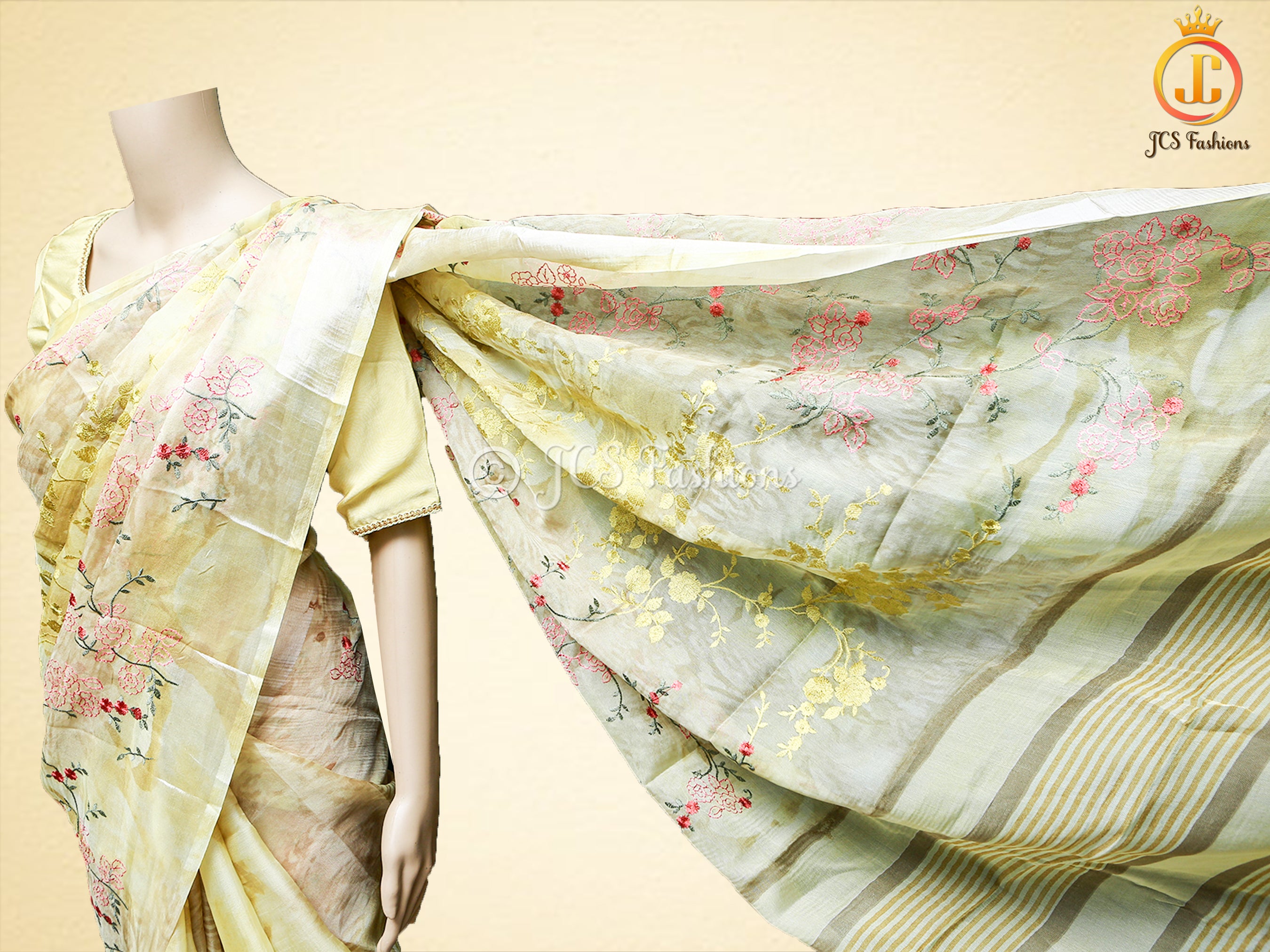 Soft Organza Saree With embroidery and zari work, Fully stitched blouse SAREE JCS Fashions