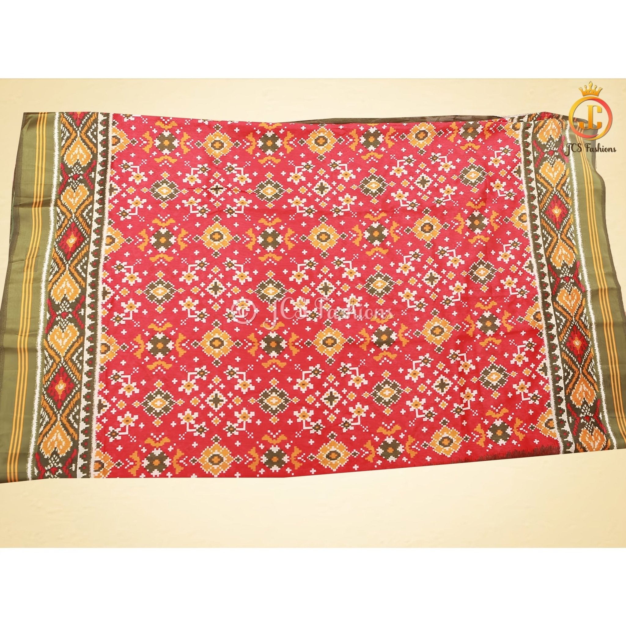 Ajarakh And Patola Satin Soft Fabric Saree With Fully Stitched Blouse SAREE JCS Fashions