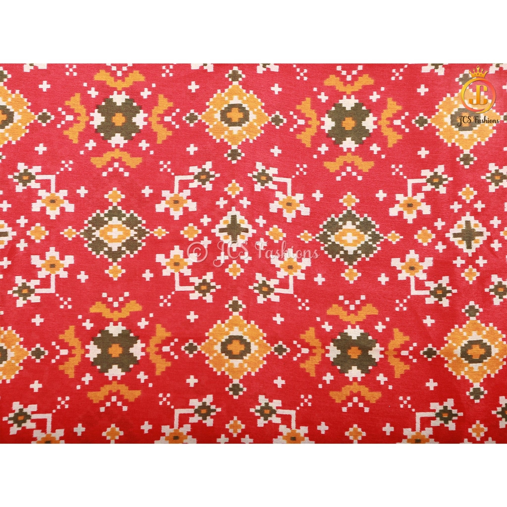 Ajarakh And Patola Satin Soft Fabric Saree With Fully Stitched Blouse SAREE JCS Fashions