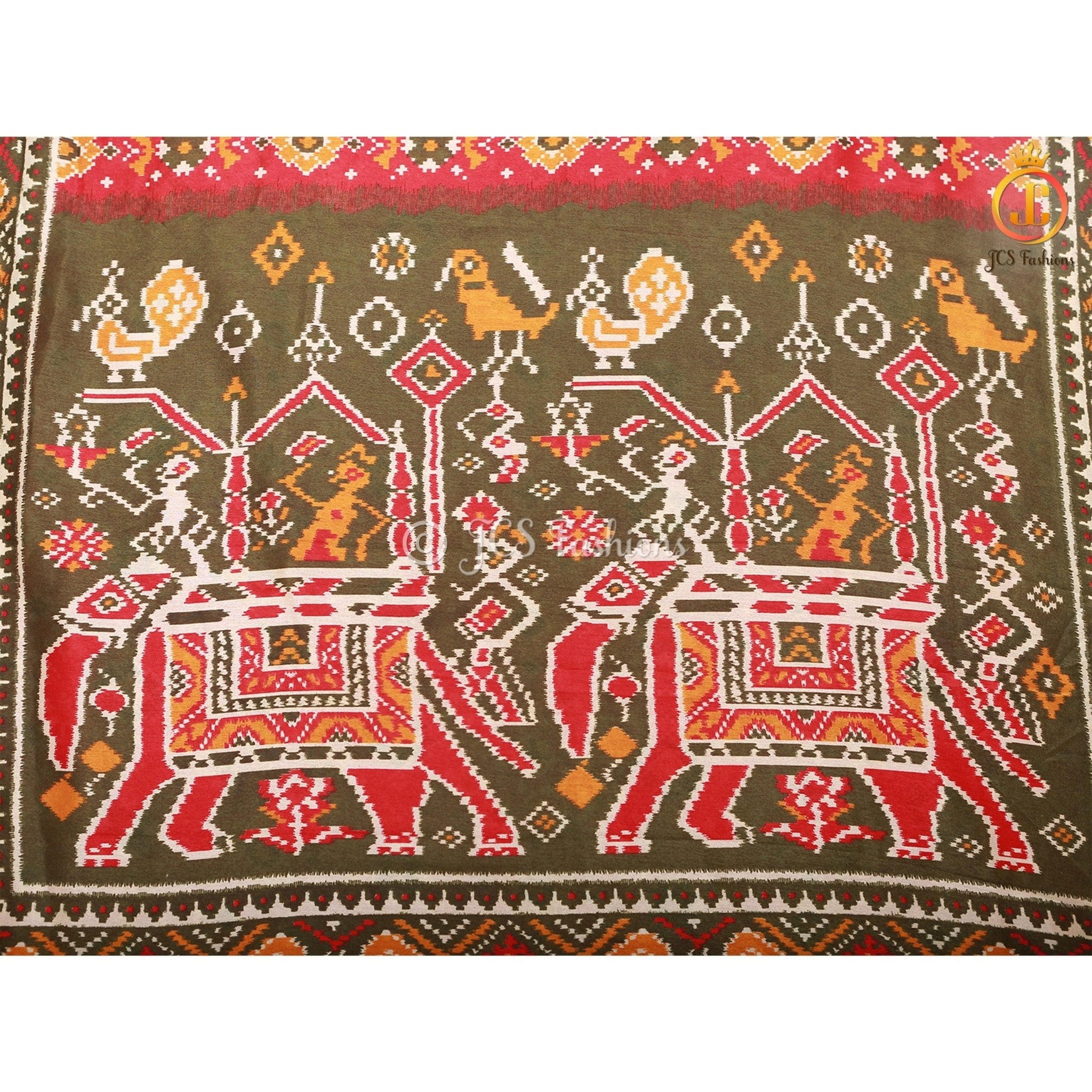 Ajarakh And Patola Satin Soft Fabric Saree With Fully Stitched Blouse SAREE JCS Fashions