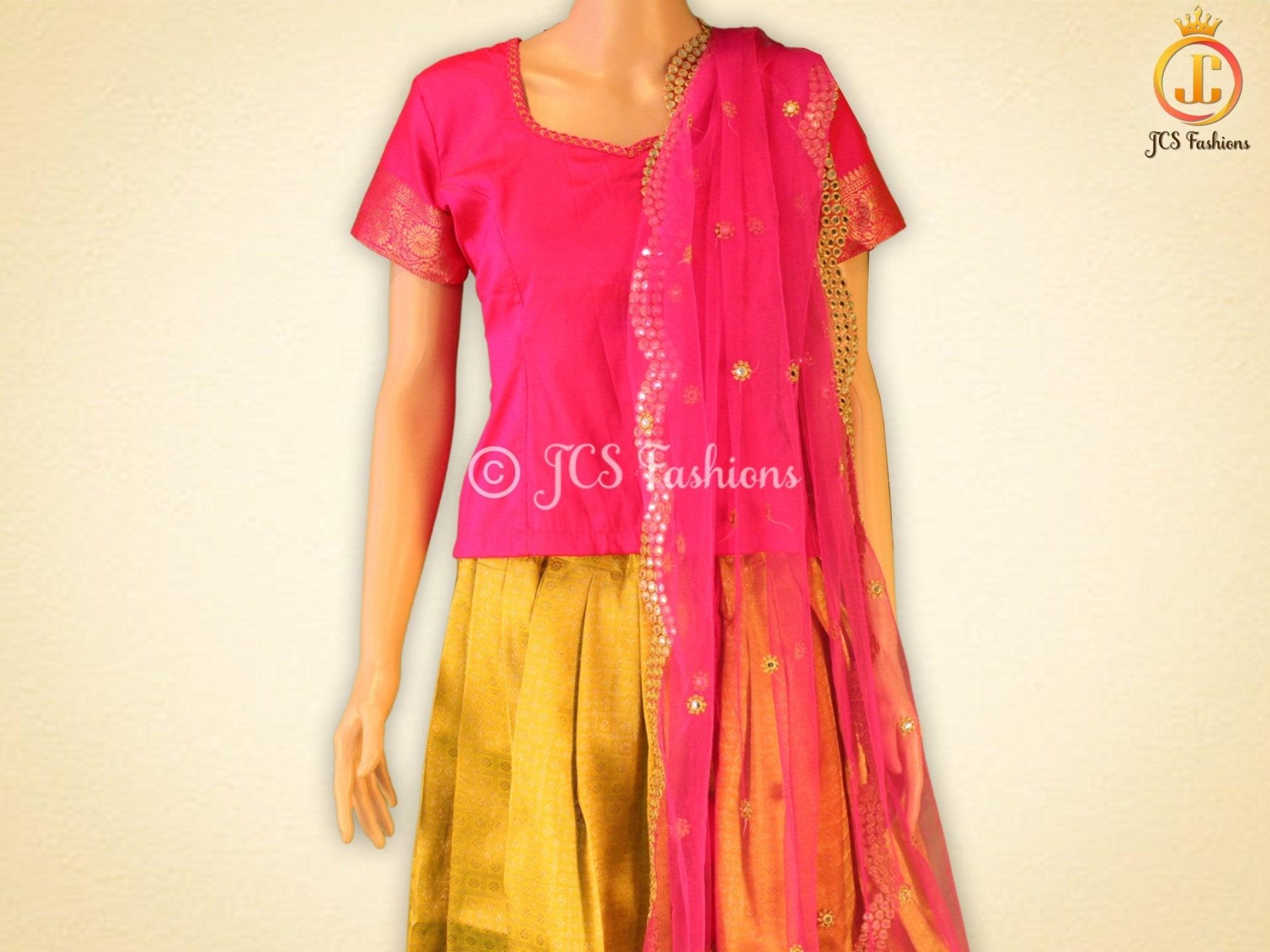 Banarasi Lehenga with Crop Top in Yellowish Green LEHANGA JCS Fashions