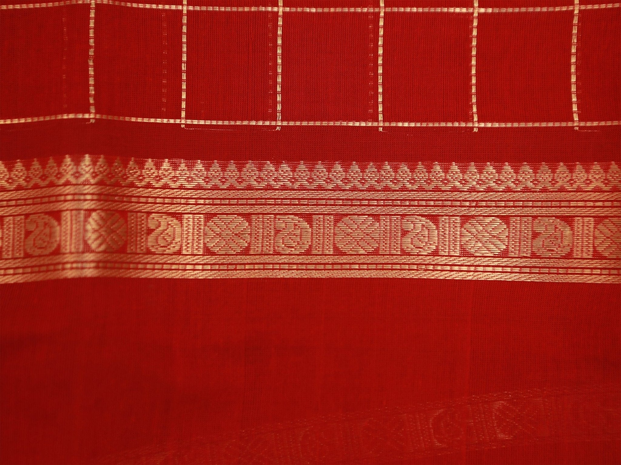 Big Kattem(Square) Body Kanchi Rich Cotton, Red Saree For Women SAREE JCS Fashions