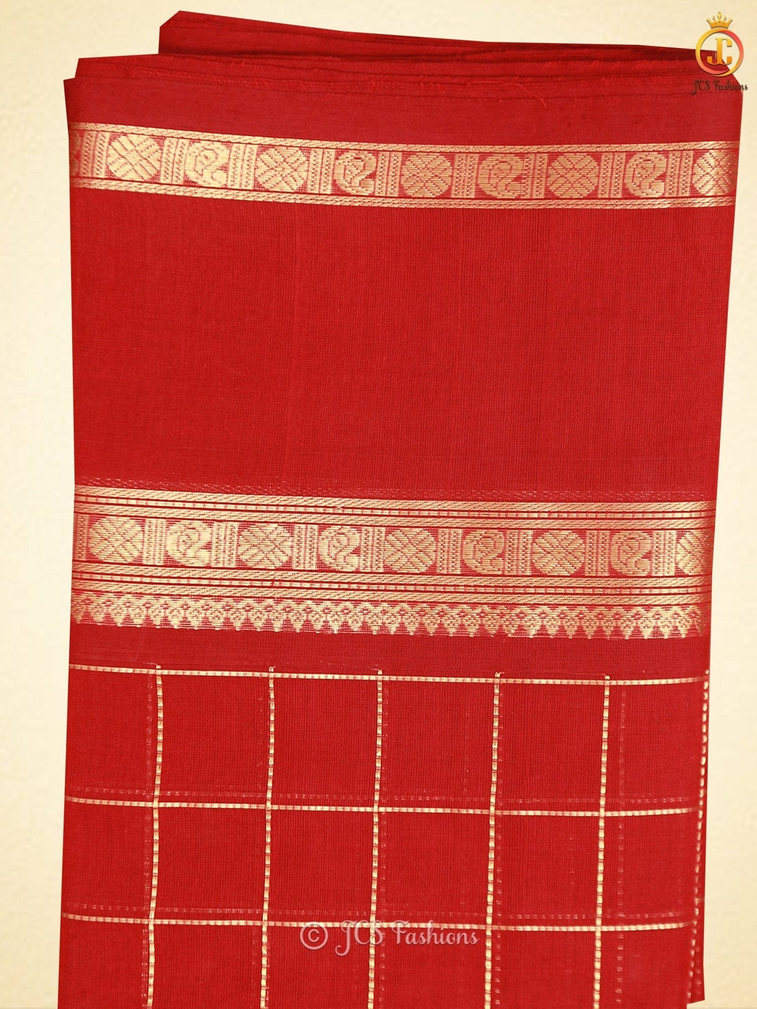 Big Kattem(Square) Body Kanchi Rich Cotton, Red Saree For Women SAREE JCS Fashions