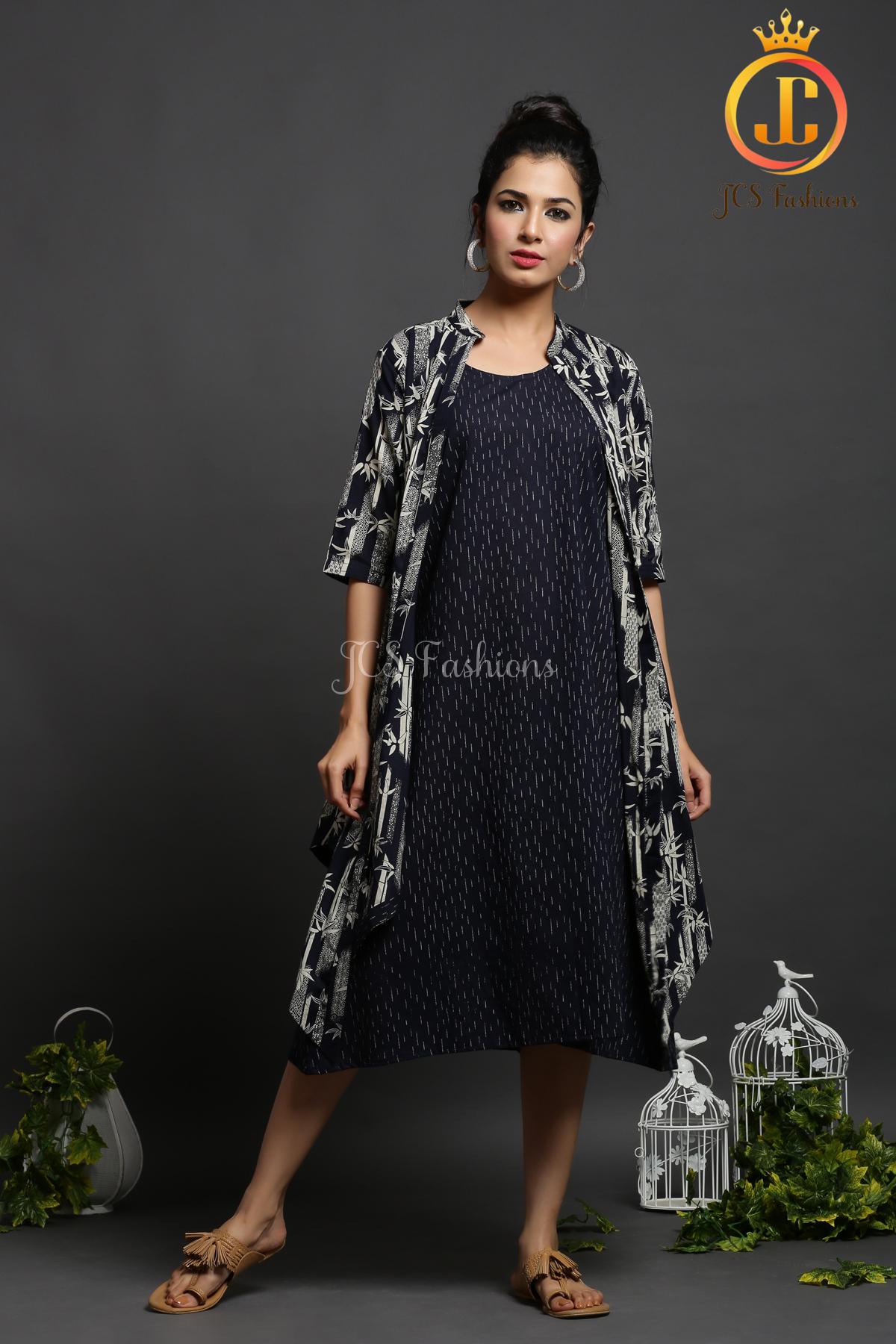 Black Color Double Layered Cotton Dress Sustainable JCS Fashions