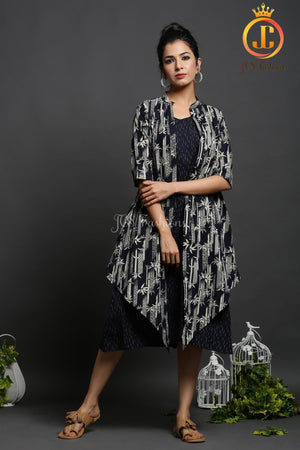 Black Color Double Layered Cotton Dress
