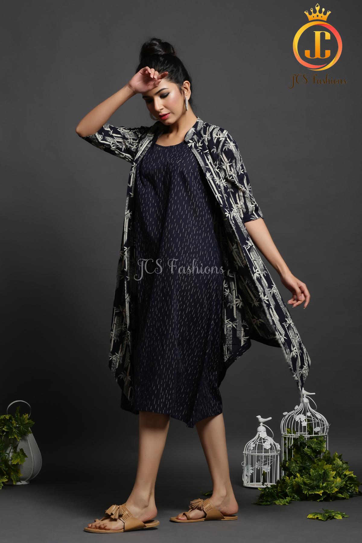 Black Color Double Layered Cotton Dress Sustainable JCS Fashions