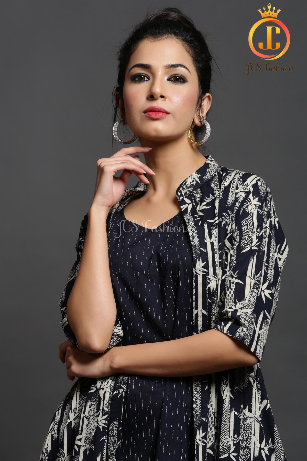 Black Color Double Layered Cotton Dress Sustainable JCS Fashions