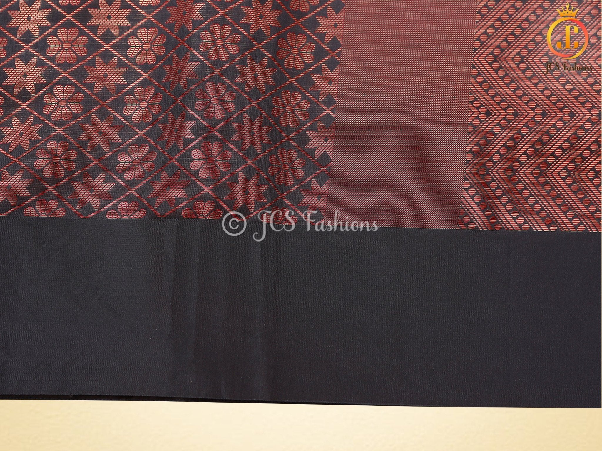 Black Copper Zari Soft Silk Saree With fully stitched Blouse SAREE JCS Fashions