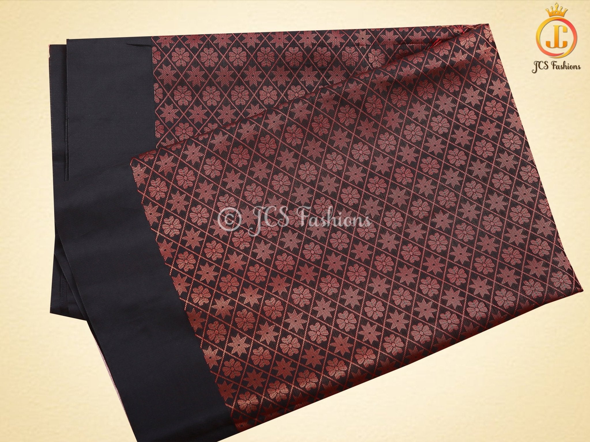 Black Copper Zari Soft Silk Saree With fully stitched Blouse SAREE JCS Fashions