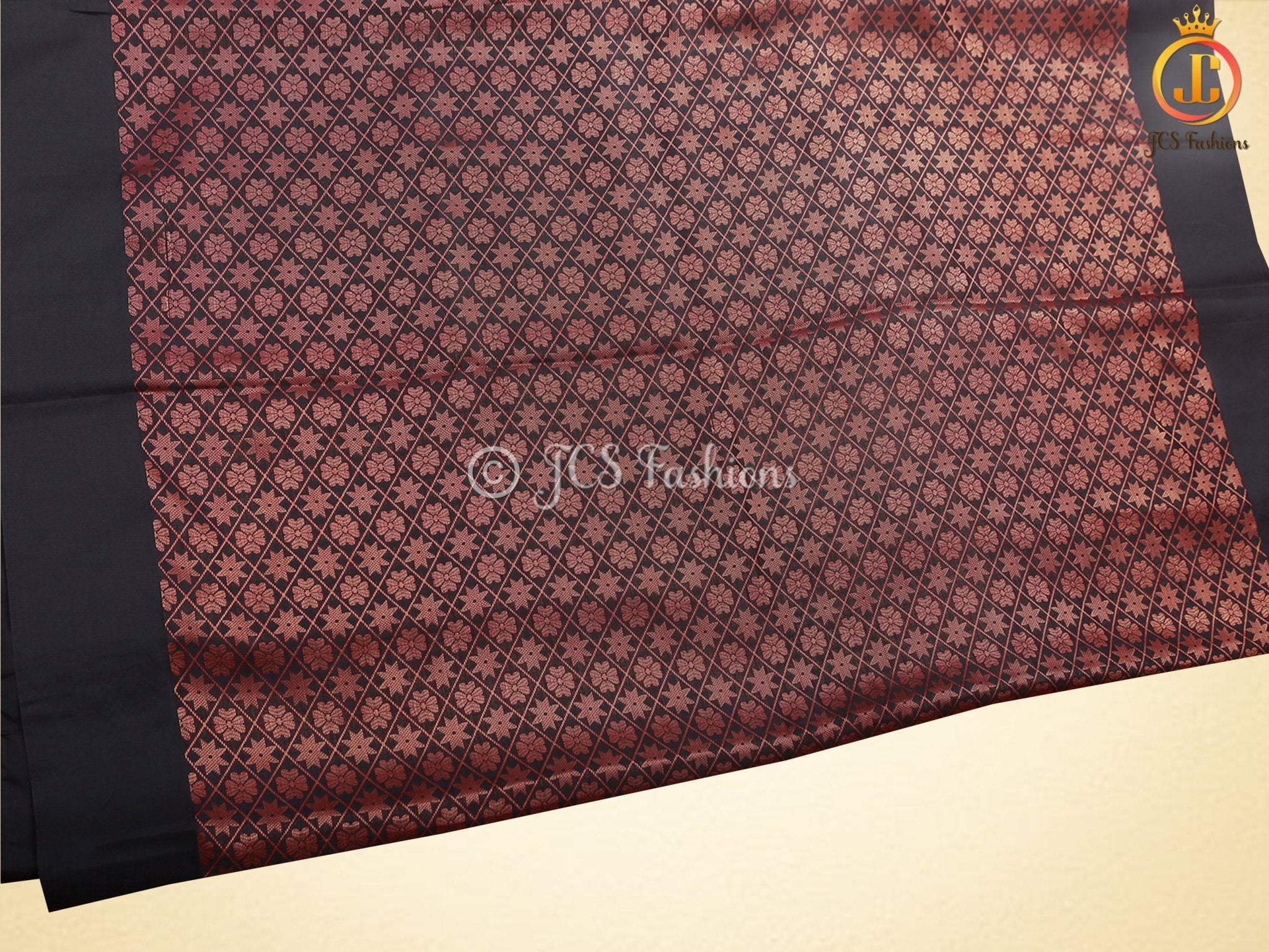 Black Copper Zari Soft Silk Saree With fully stitched Blouse SAREE JCS Fashions