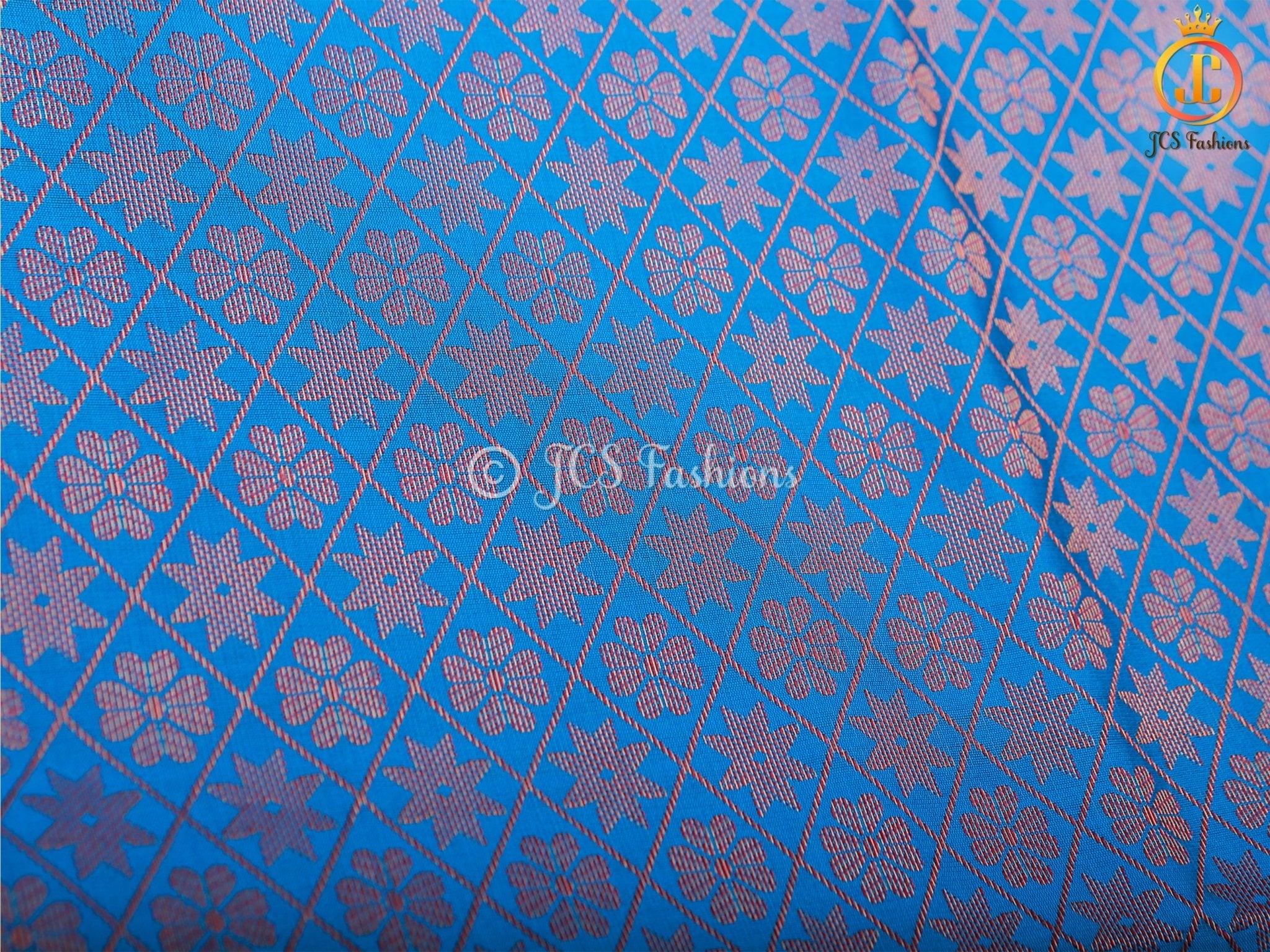 Blue Copper Zari Soft Silk Saree With fully stitched Blouse SAREE JCS Fashions