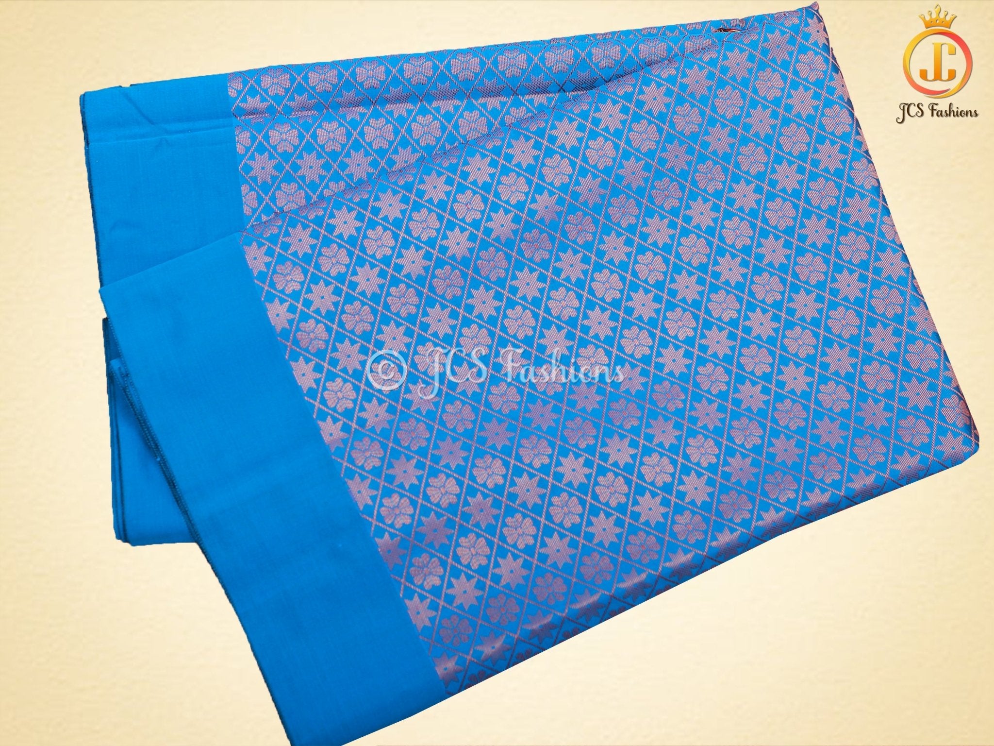 Blue Copper Zari Soft Silk Saree With fully stitched Blouse SAREE JCS Fashions