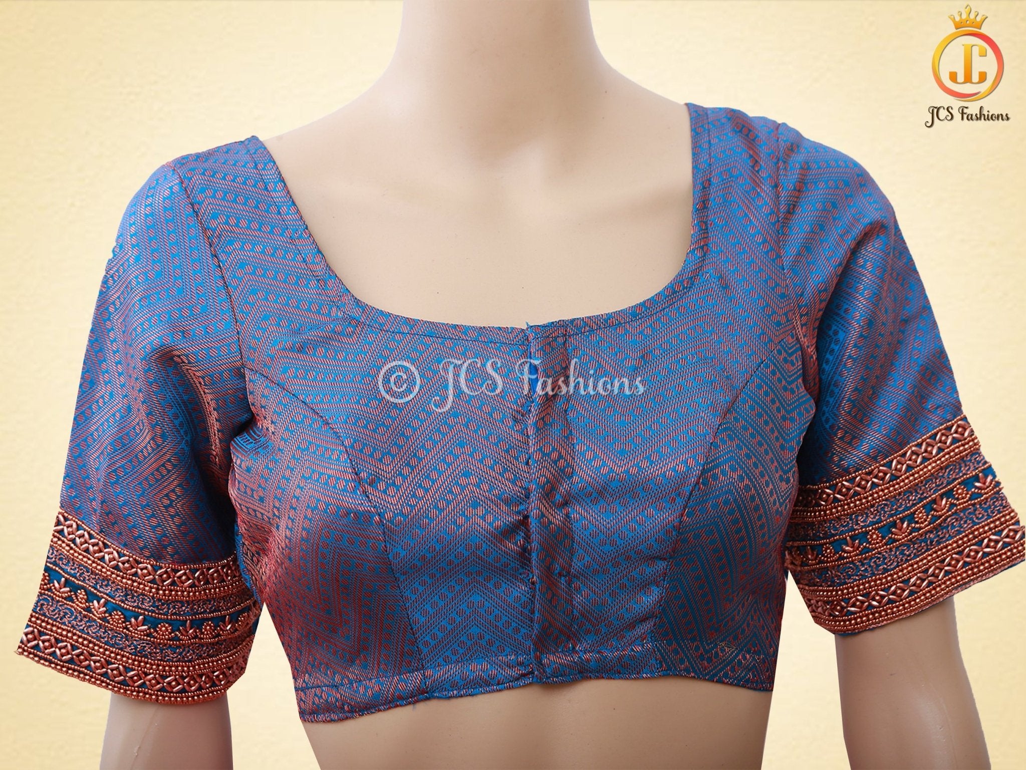 Blue Copper Zari Soft Silk Saree With fully stitched Blouse SAREE JCS Fashions
