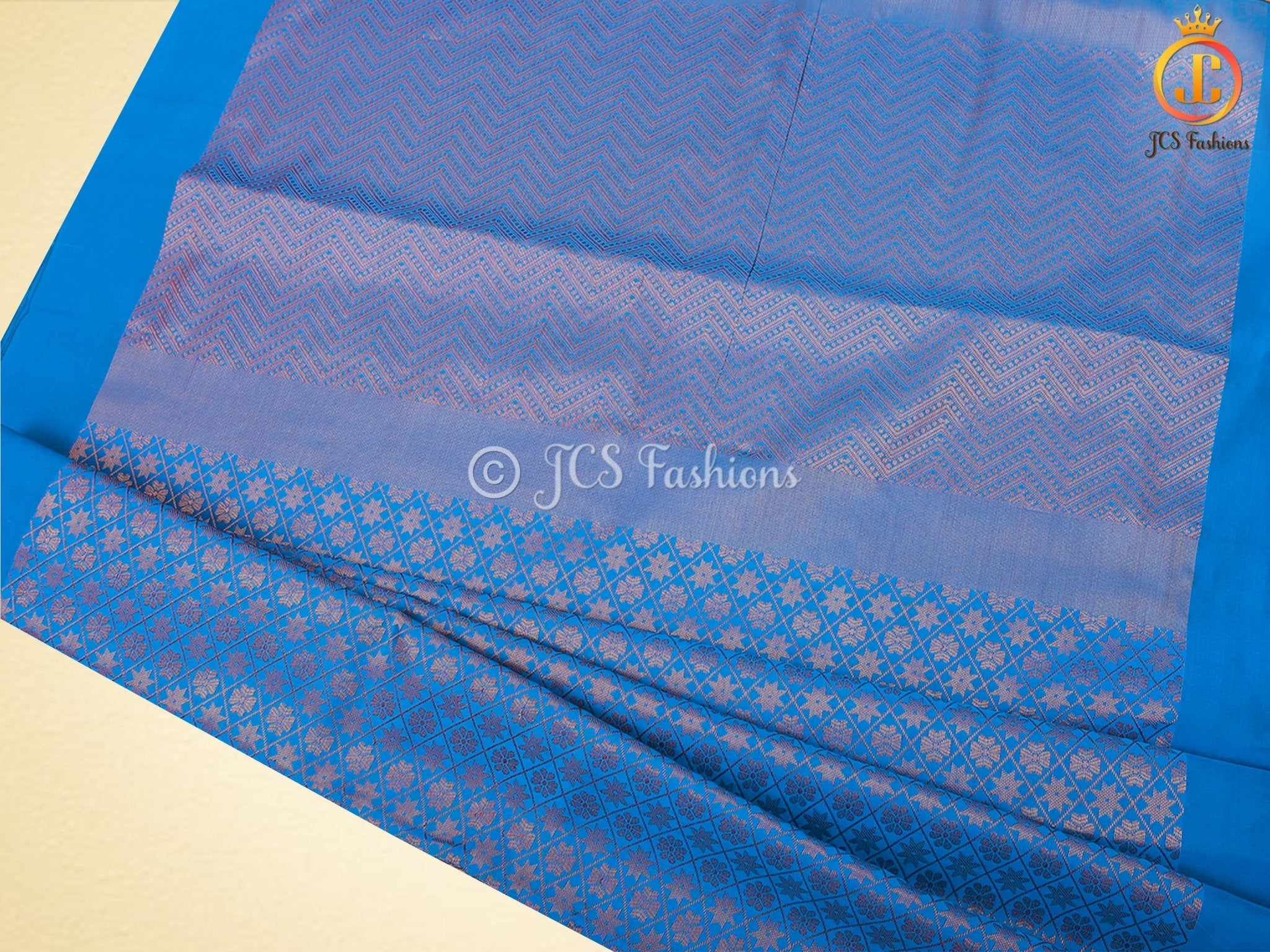 Blue Copper Zari Soft Silk Saree With fully stitched Blouse SAREE JCS Fashions