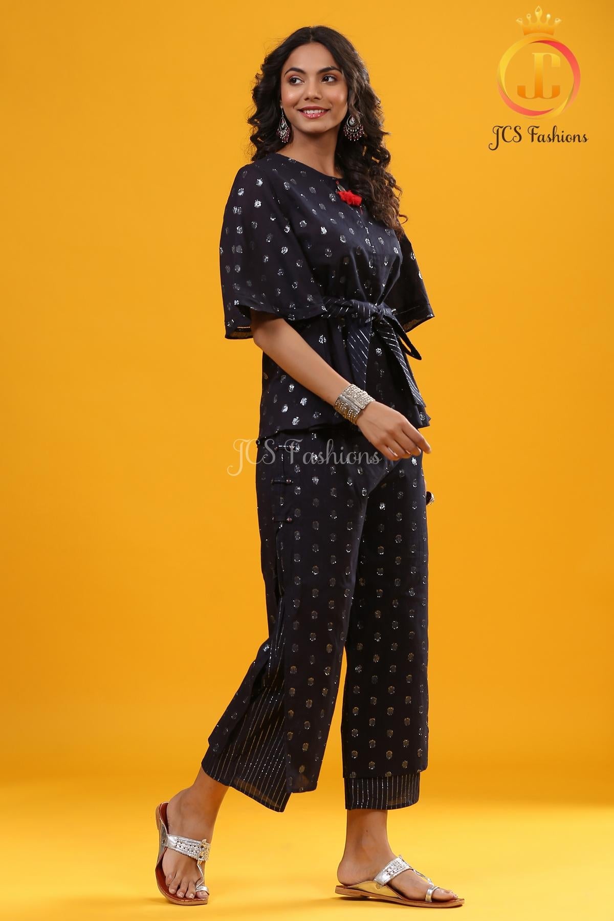 Co-Ord Navy blue Color Cotton Lurex Dress. Environment Friendly Sustainable JCS Fashions