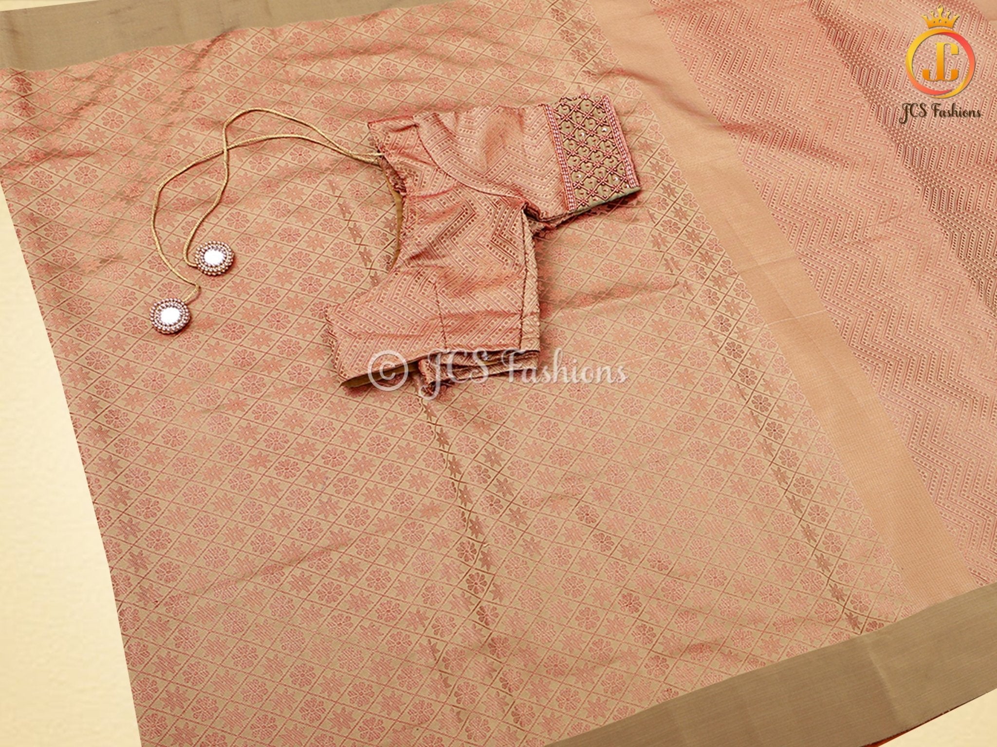 Copper Zari-Green color Soft Silk Saree With Beautiful Blouse SAREE JCS Fashions Golden 5.5 meters