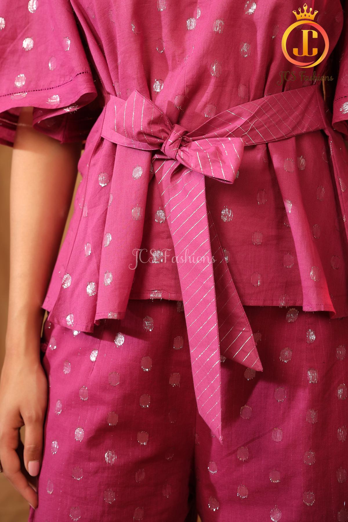 Cotton lurex bell sleeves top with all-over silver circle Sustainable JCS Fashions