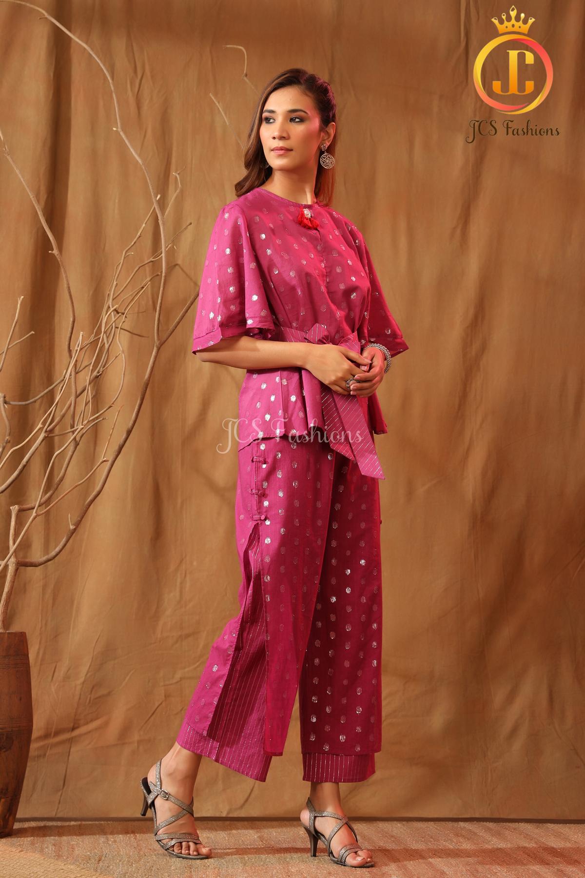 Cotton lurex bell sleeves top with all-over silver circle Sustainable JCS Fashions